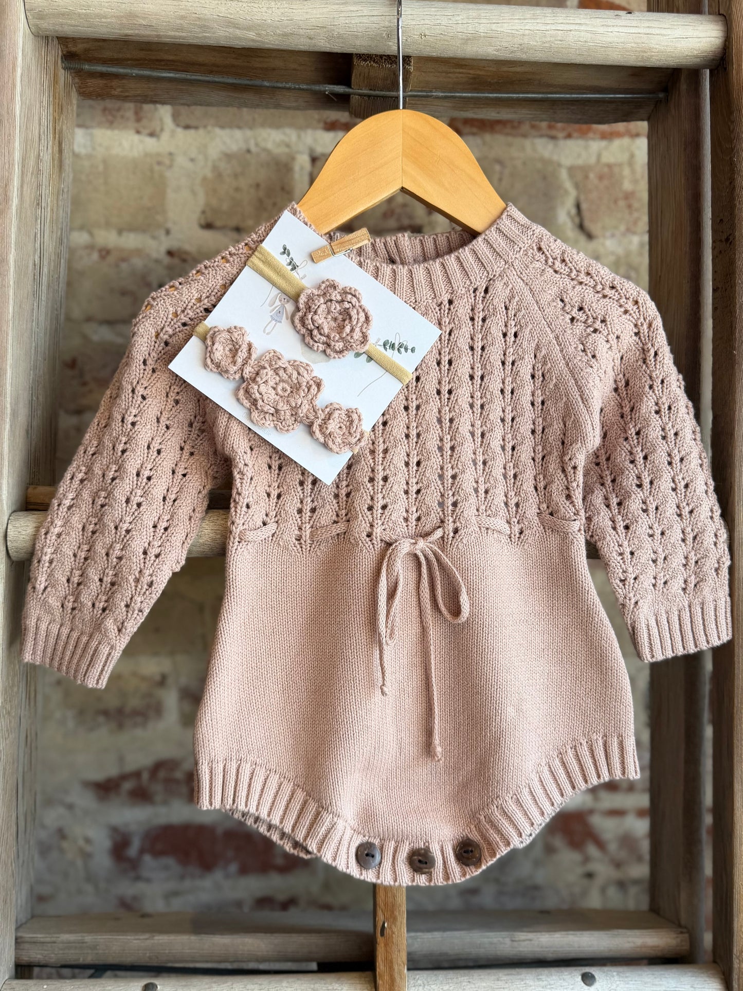 Knitted Sweater Romper - Dusty Pink