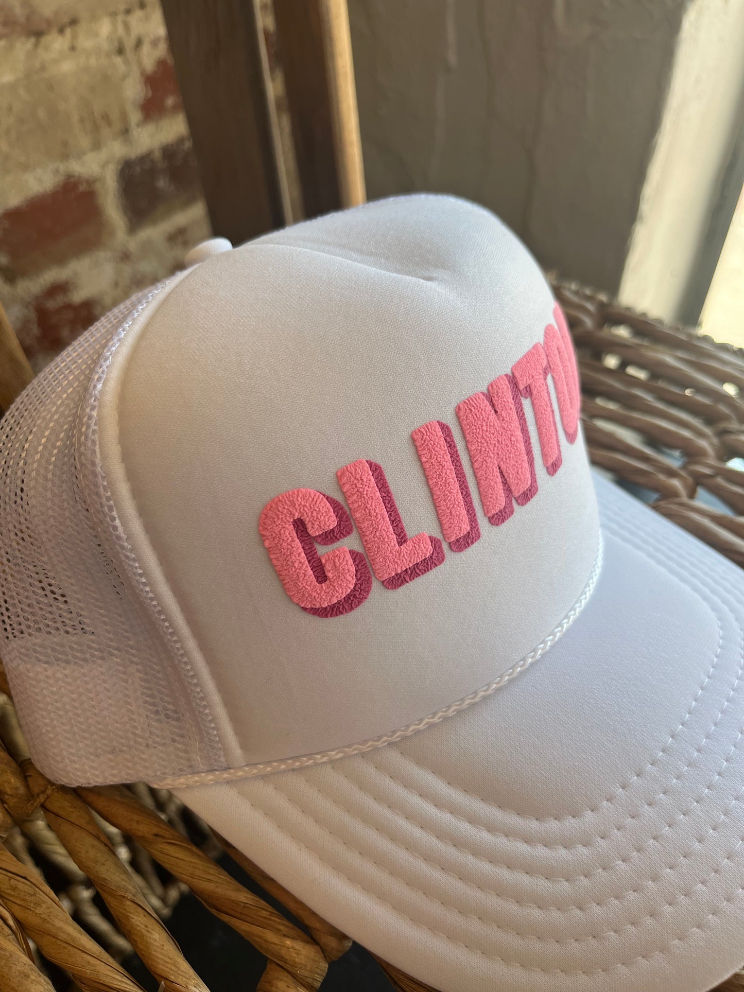 CLINTON Trucker Hat- Hot Pink/White
