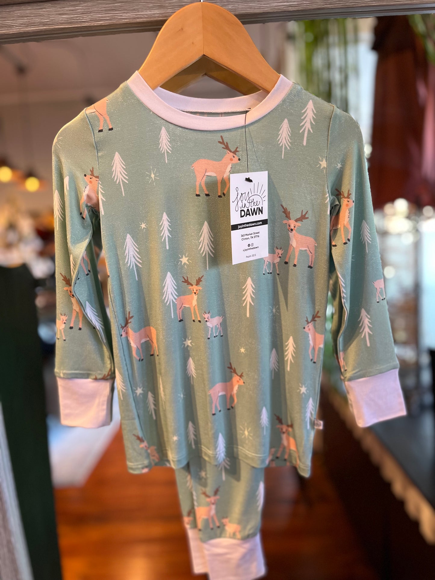 Reindeer Bamboo Two Piece Pajamas- Evergreen
