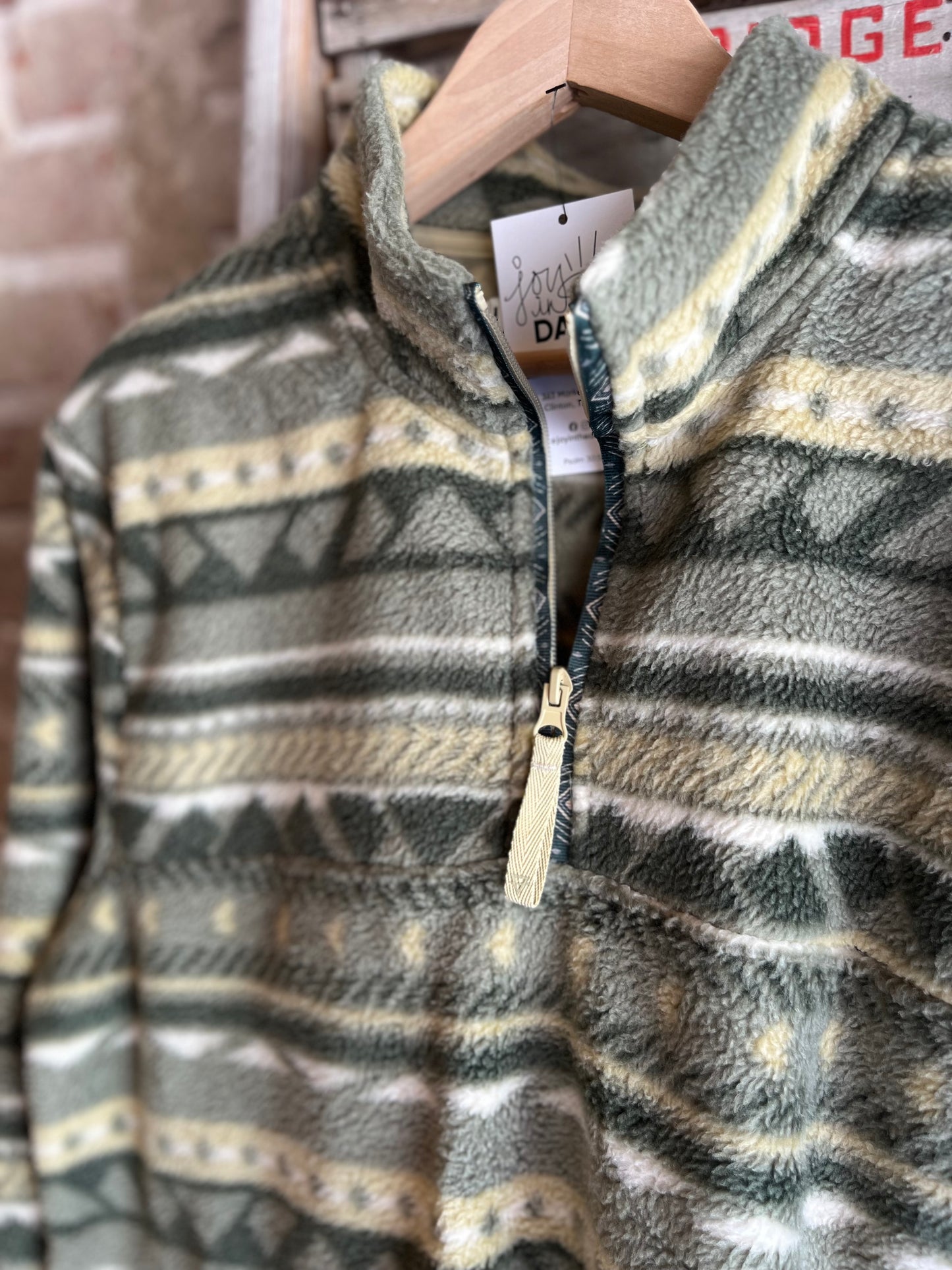 Olive Aztec Fleece Quarter Zip- Men