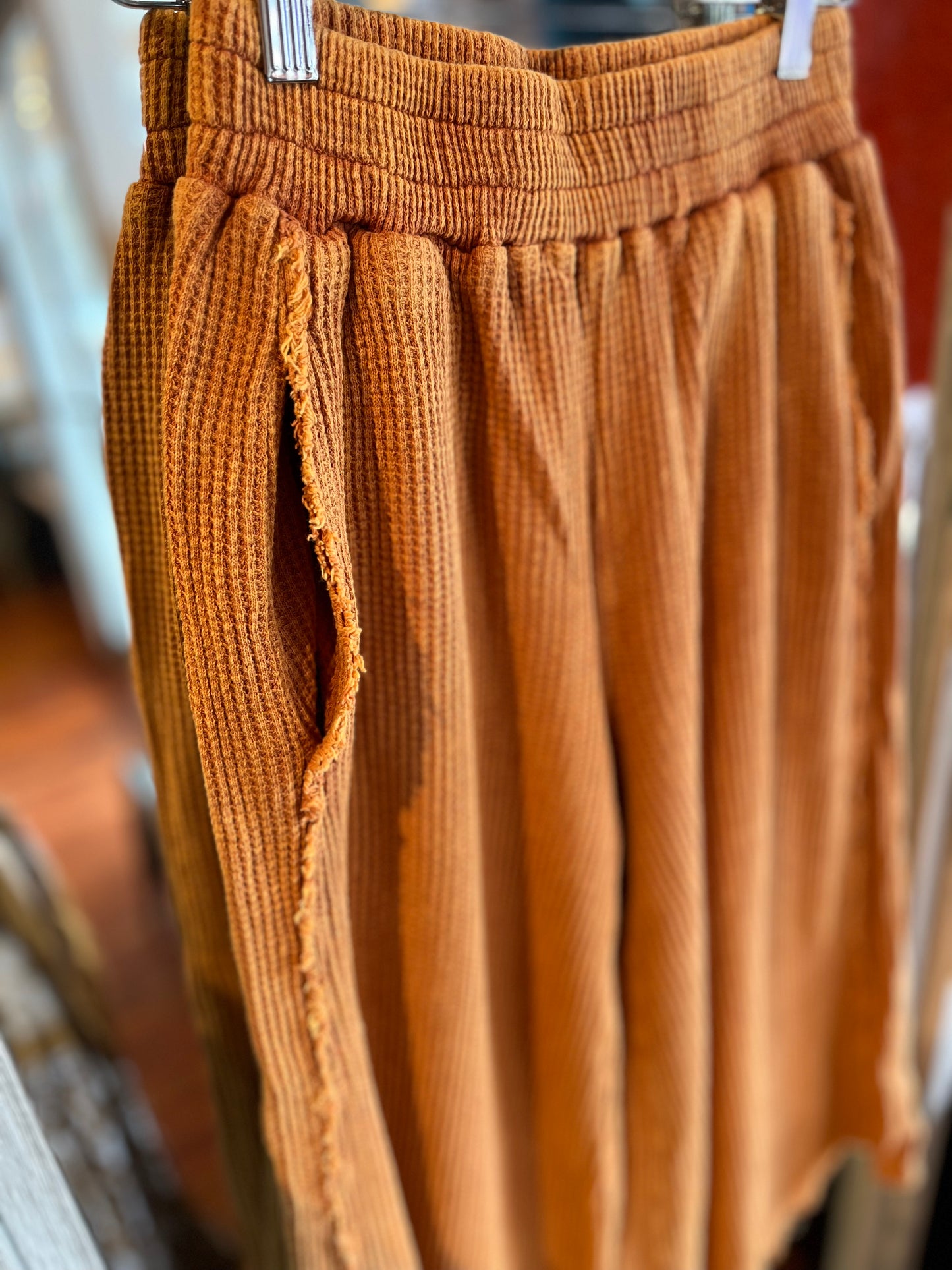 Mineral Washed Waffle Pants- Burnt Orange
