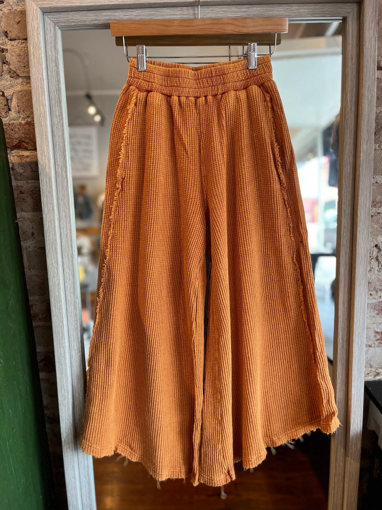 Mineral Washed Waffle Pants- Burnt Orange