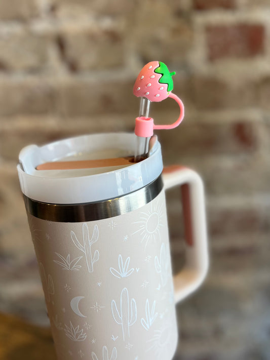 Pink Strawberry Straw Cover