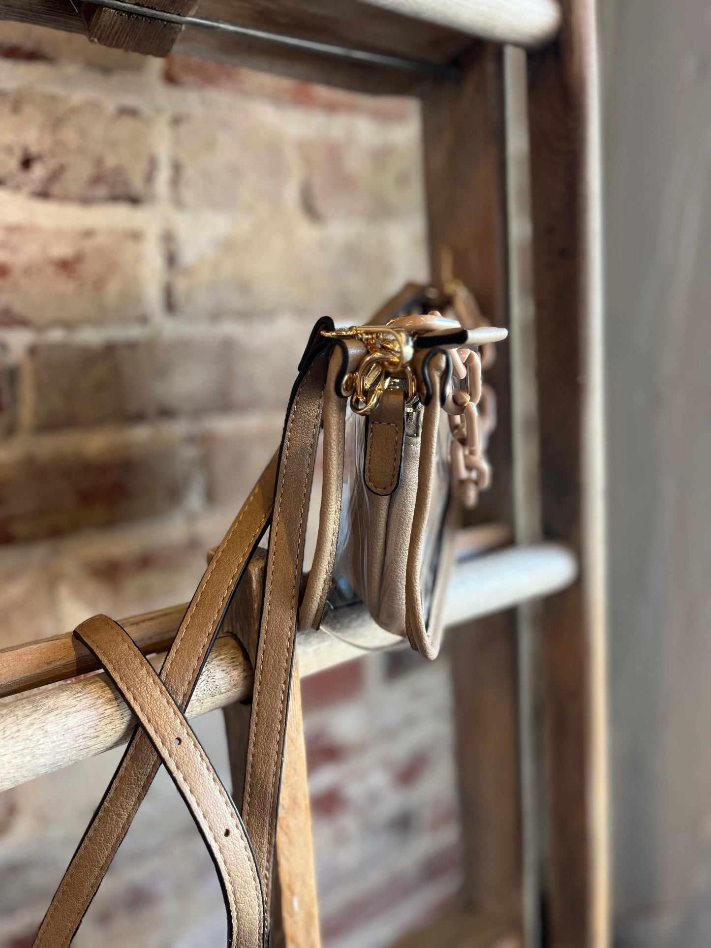The Clear Crossbody w/ Chain- Taupe