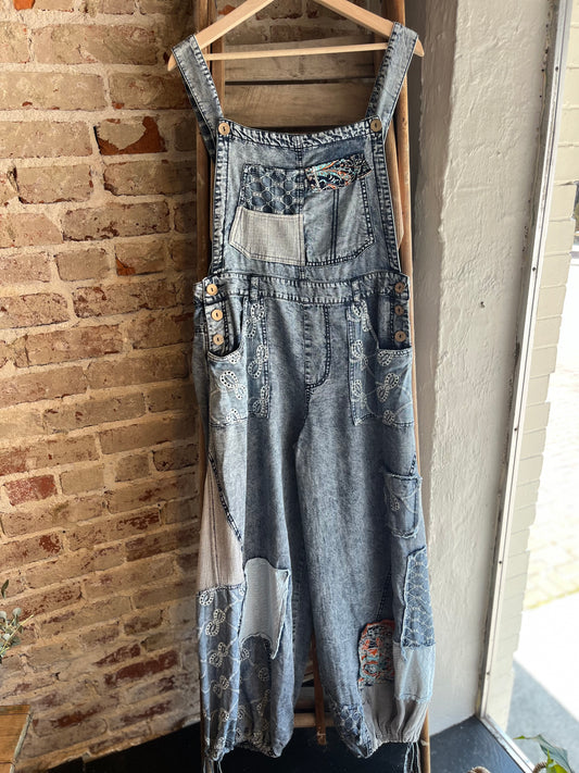Patchwork Tencel Overalls