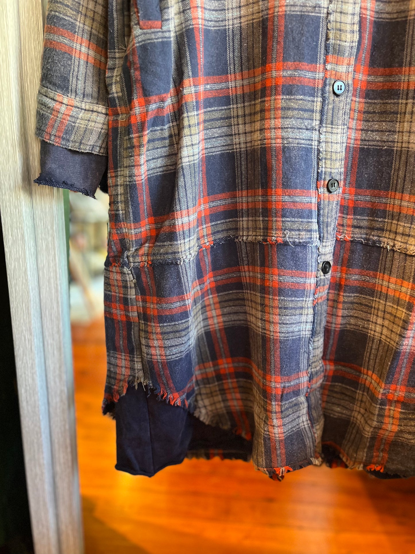 Plaid Button Down Hoodie Shirt- Long