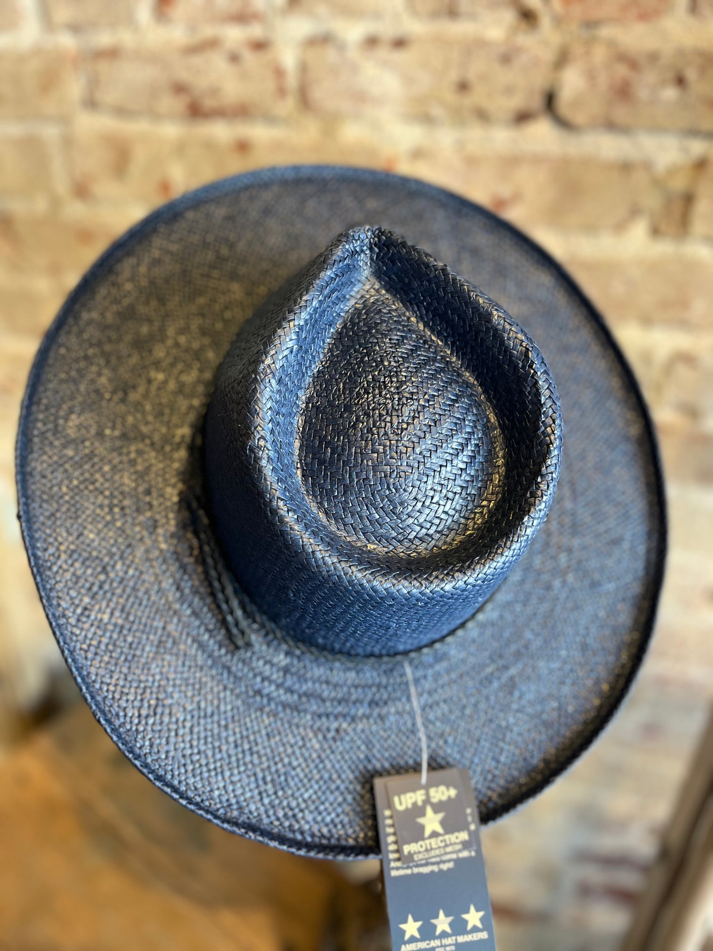 Curled Brim Sun Straw Hat - Navy