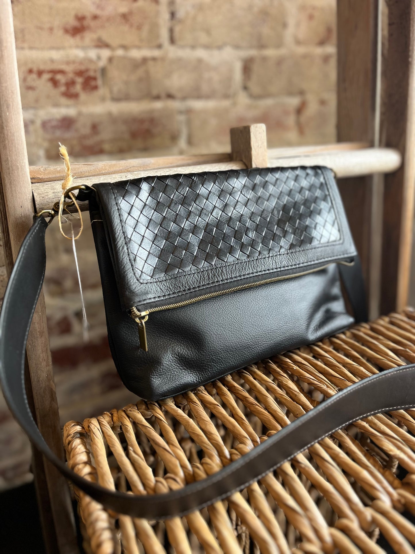 Woven Shoulder Bag- Black