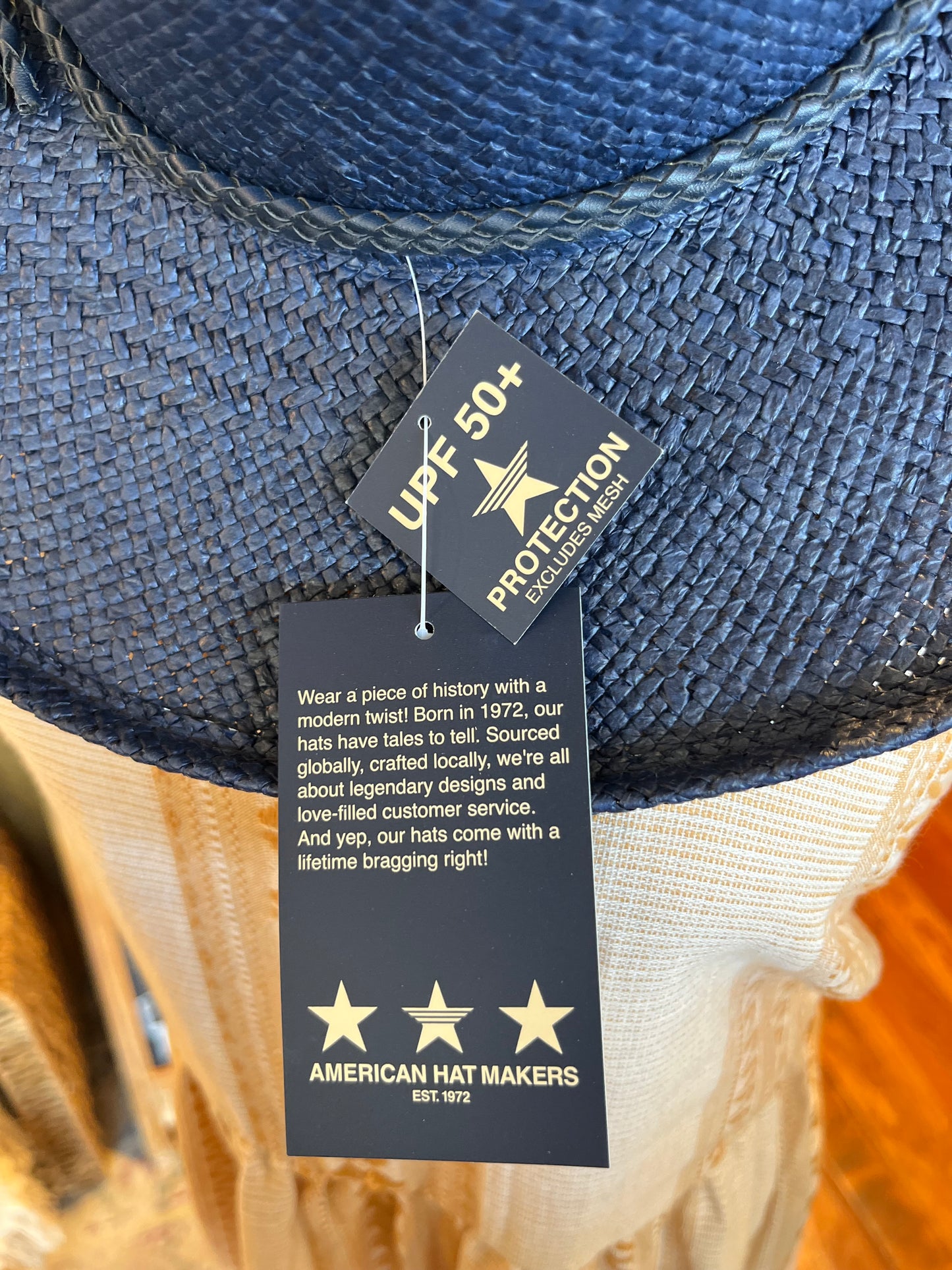 Curled Brim Sun Straw Hat - Navy