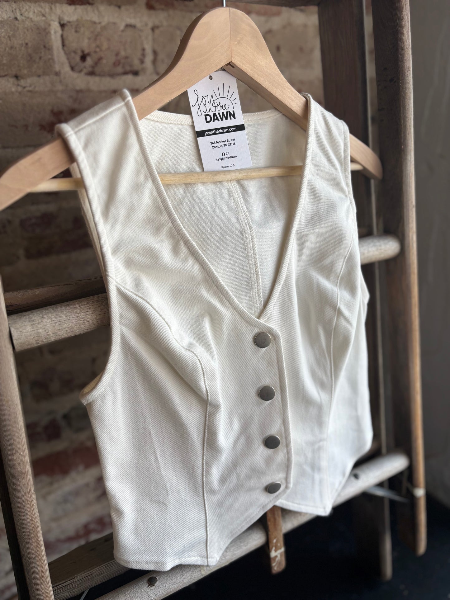 Washed Denim Vest - White