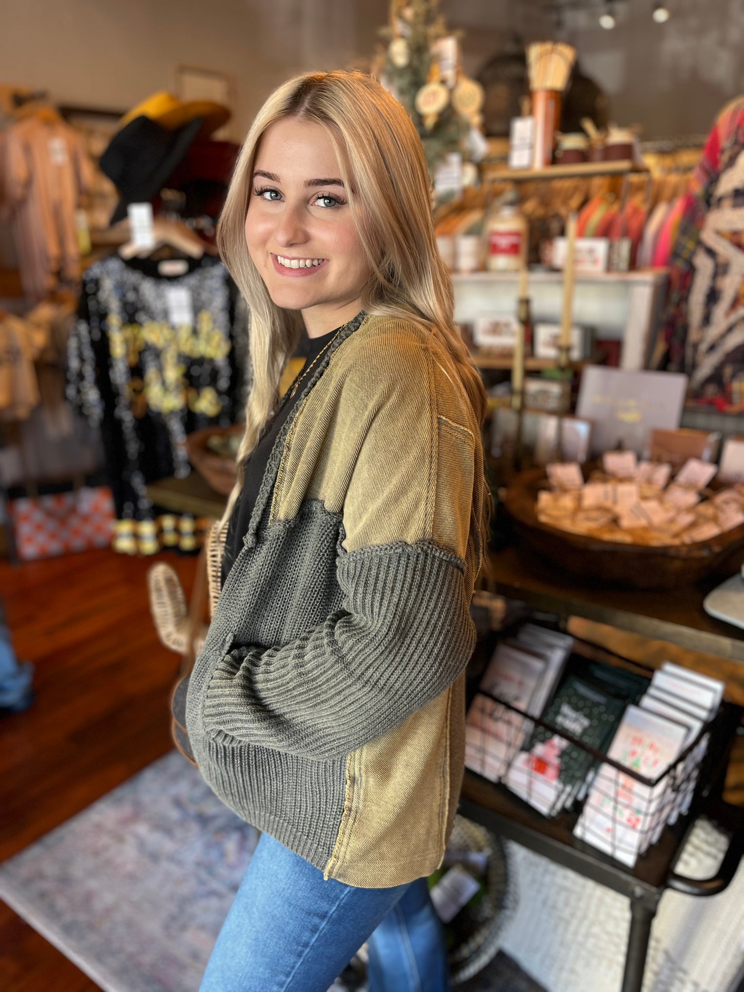 Western Washed Sweater- Grey