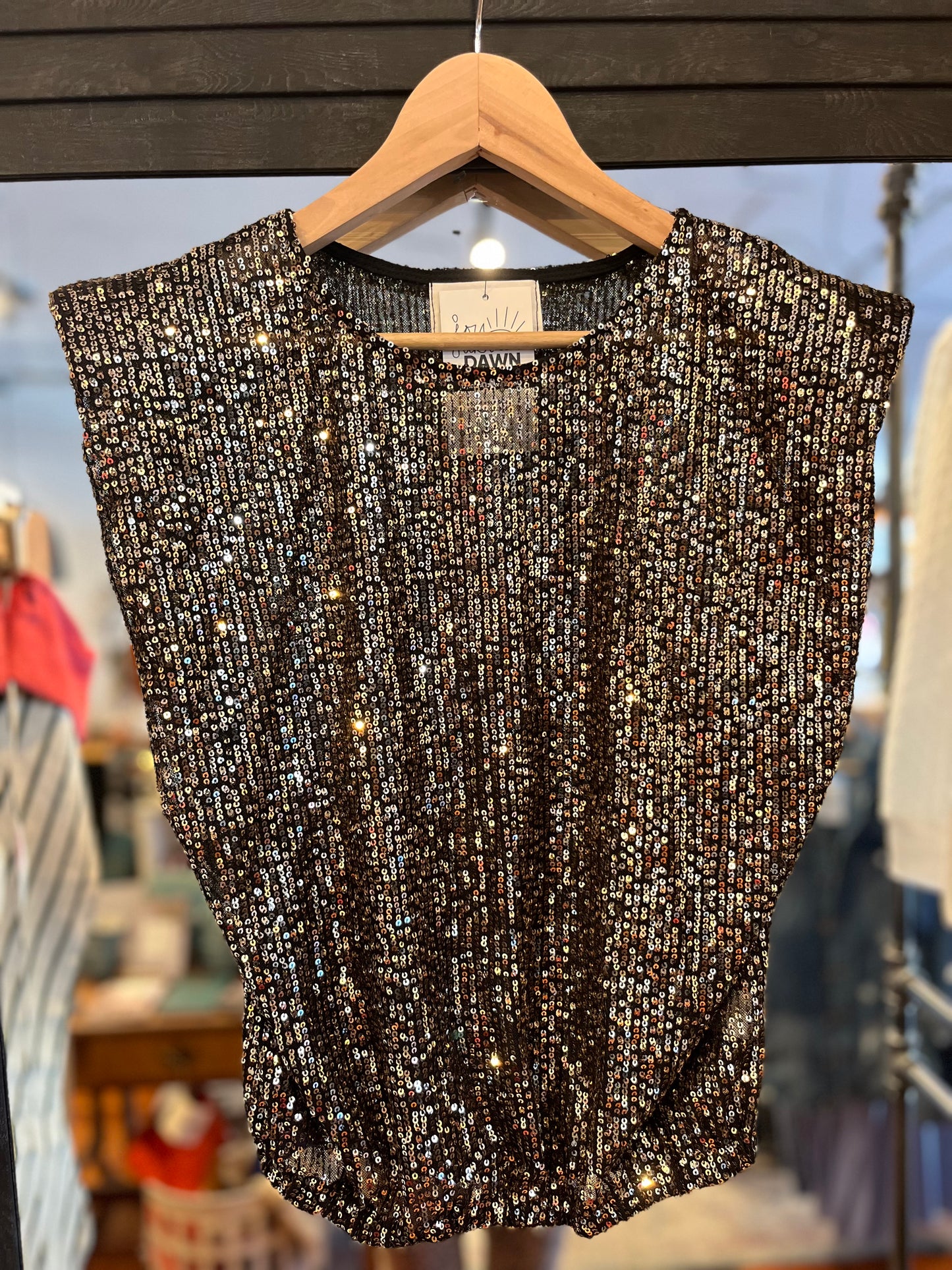 Sequin Sleeveless Top - Black/Gold