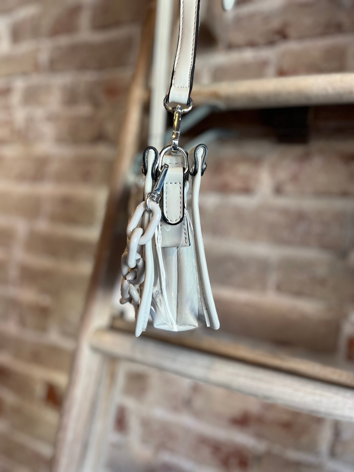 The Clear Crossbody w/ Chain- Light Gray