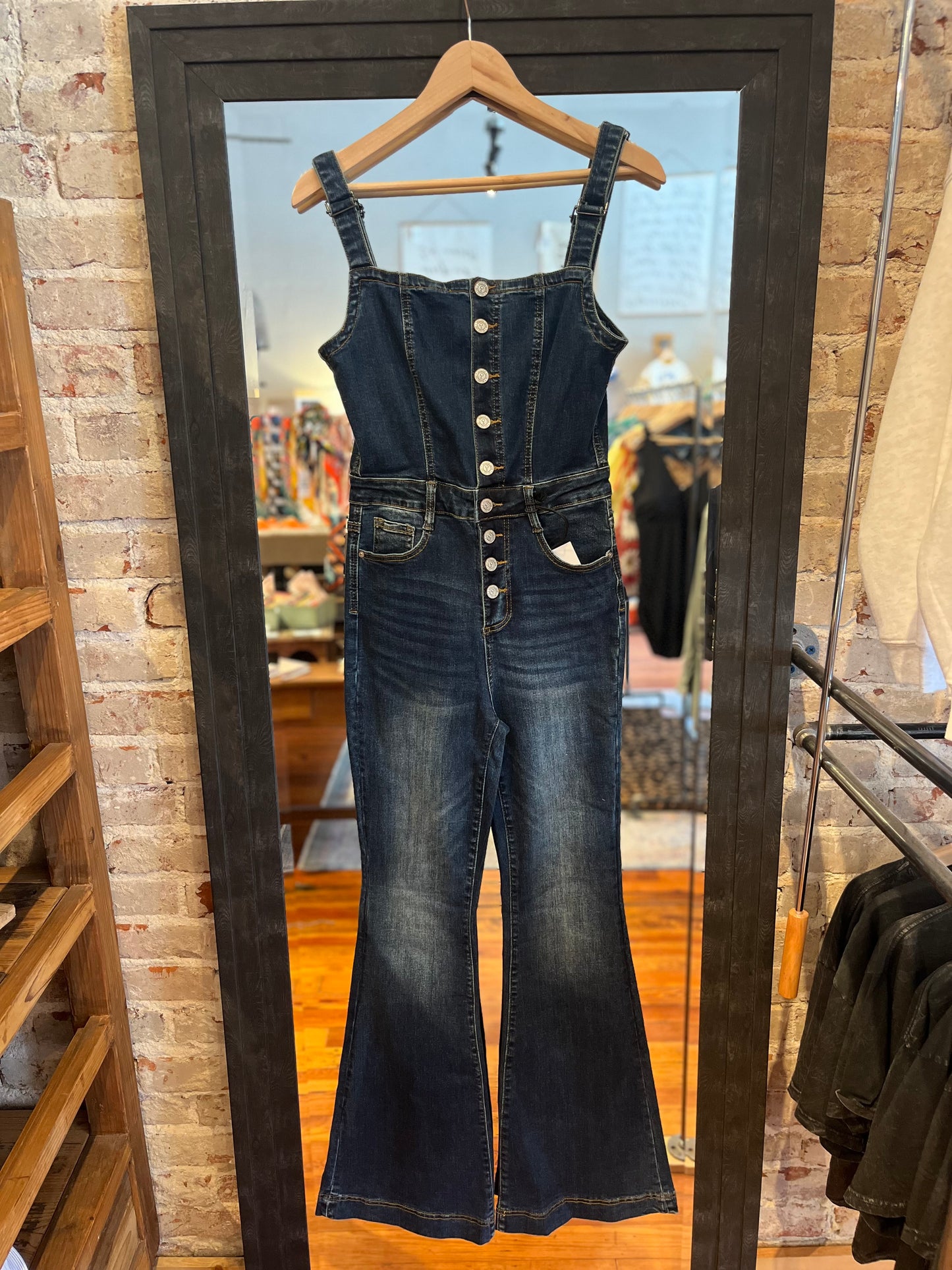 Button Up Flare Leg Jumpsuit - Dark