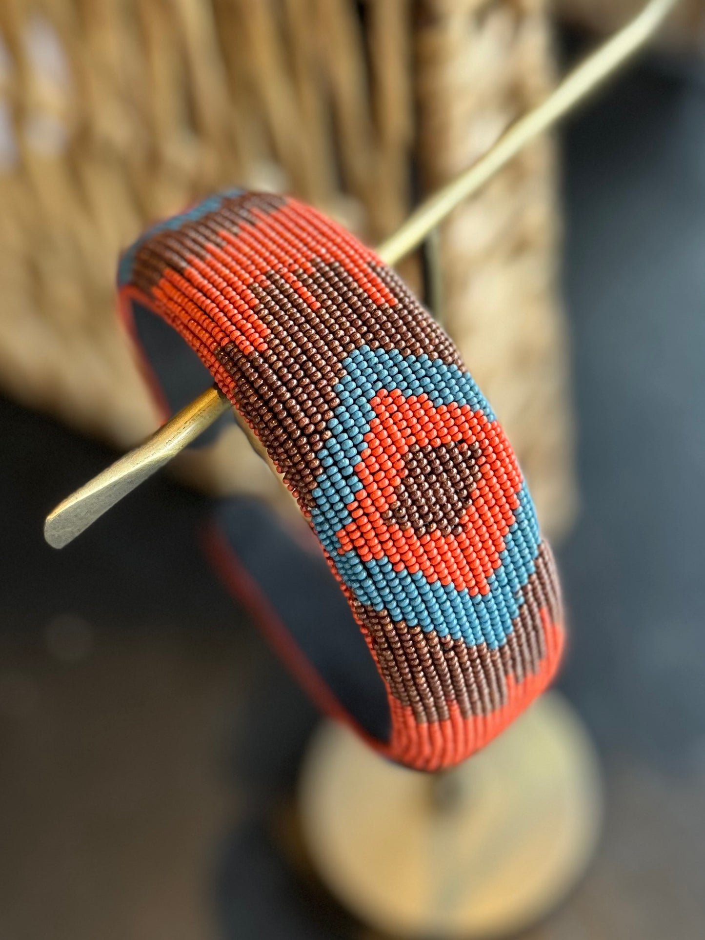 Aztec Beaded Headband - Red/Blue
