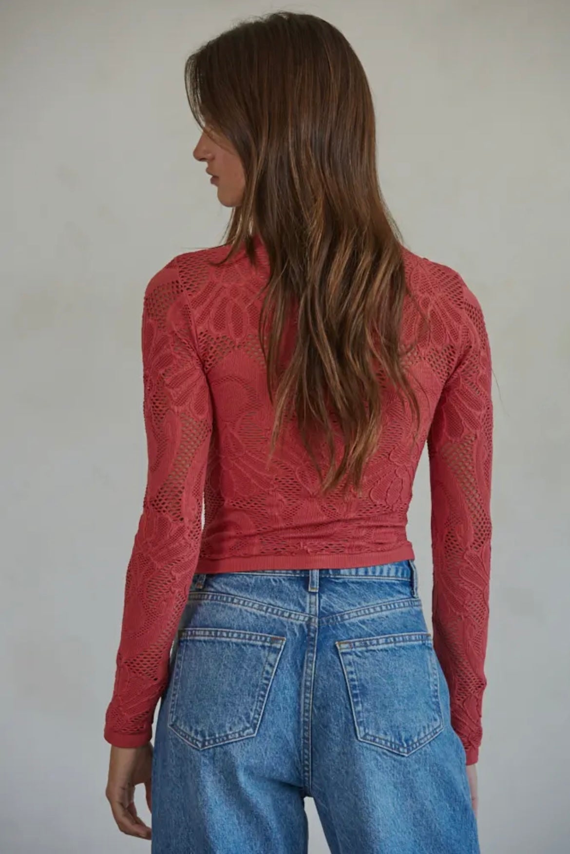 Knit Seamless Jacquard Mock Neck - Crimson