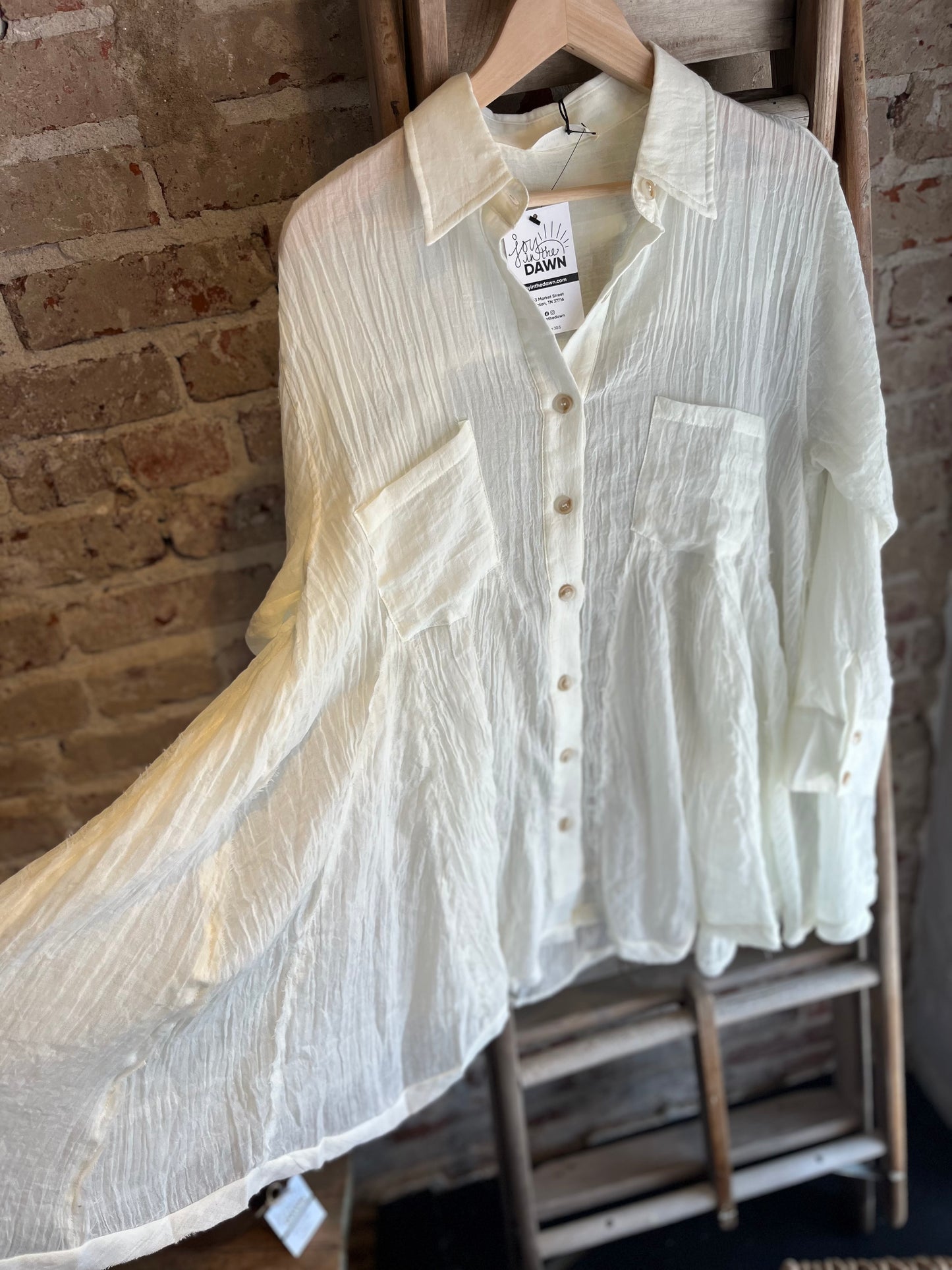 Oversized Gauze Paneled Top- White