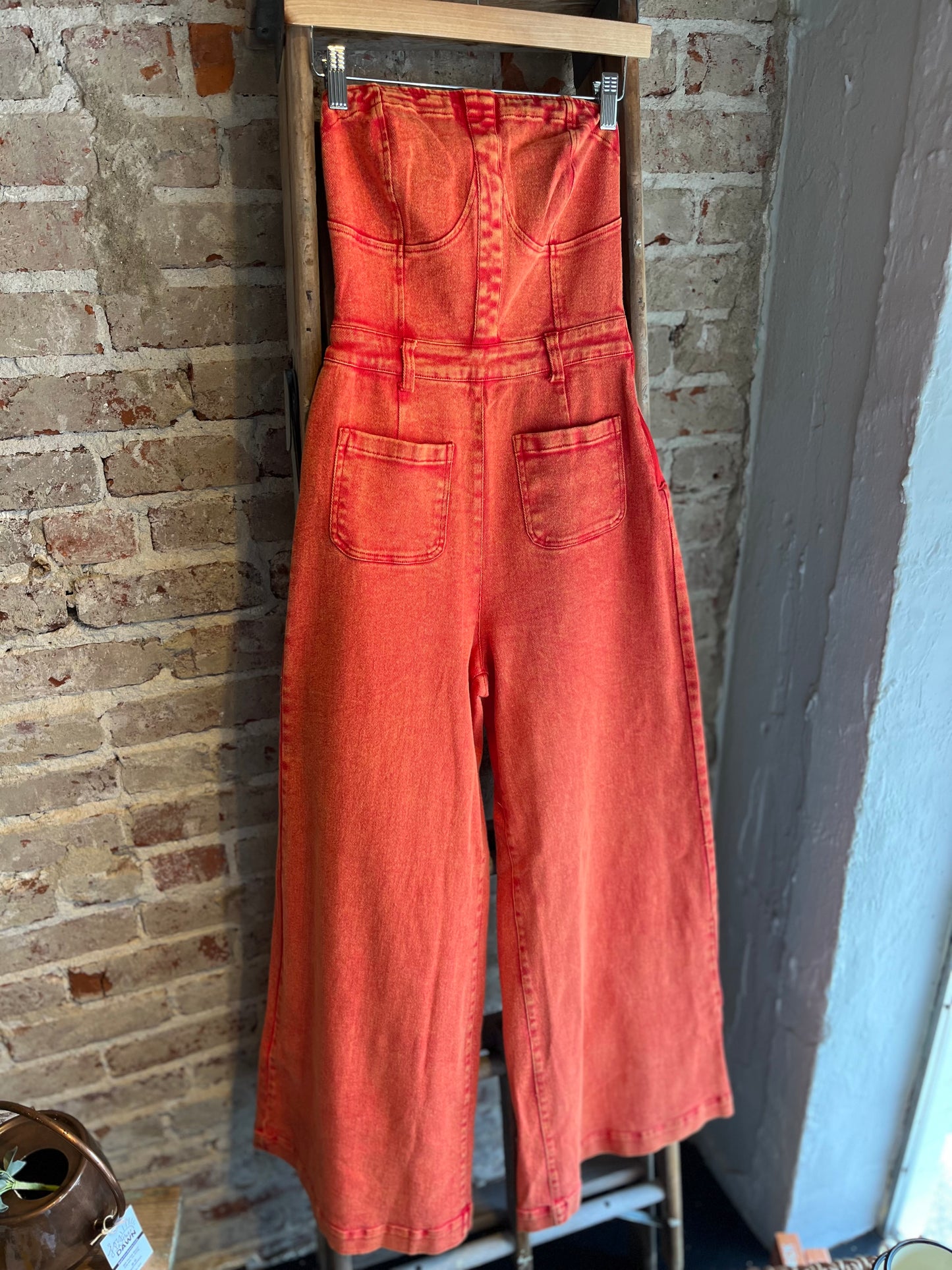 Mineral Washed Wide Leg Jumpsuit -Burnt Orange