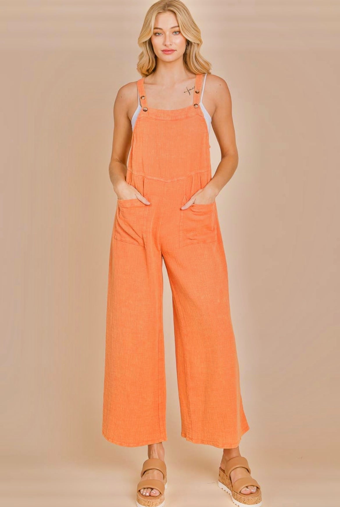 Mineral Wash Gauze Overalls- Orange