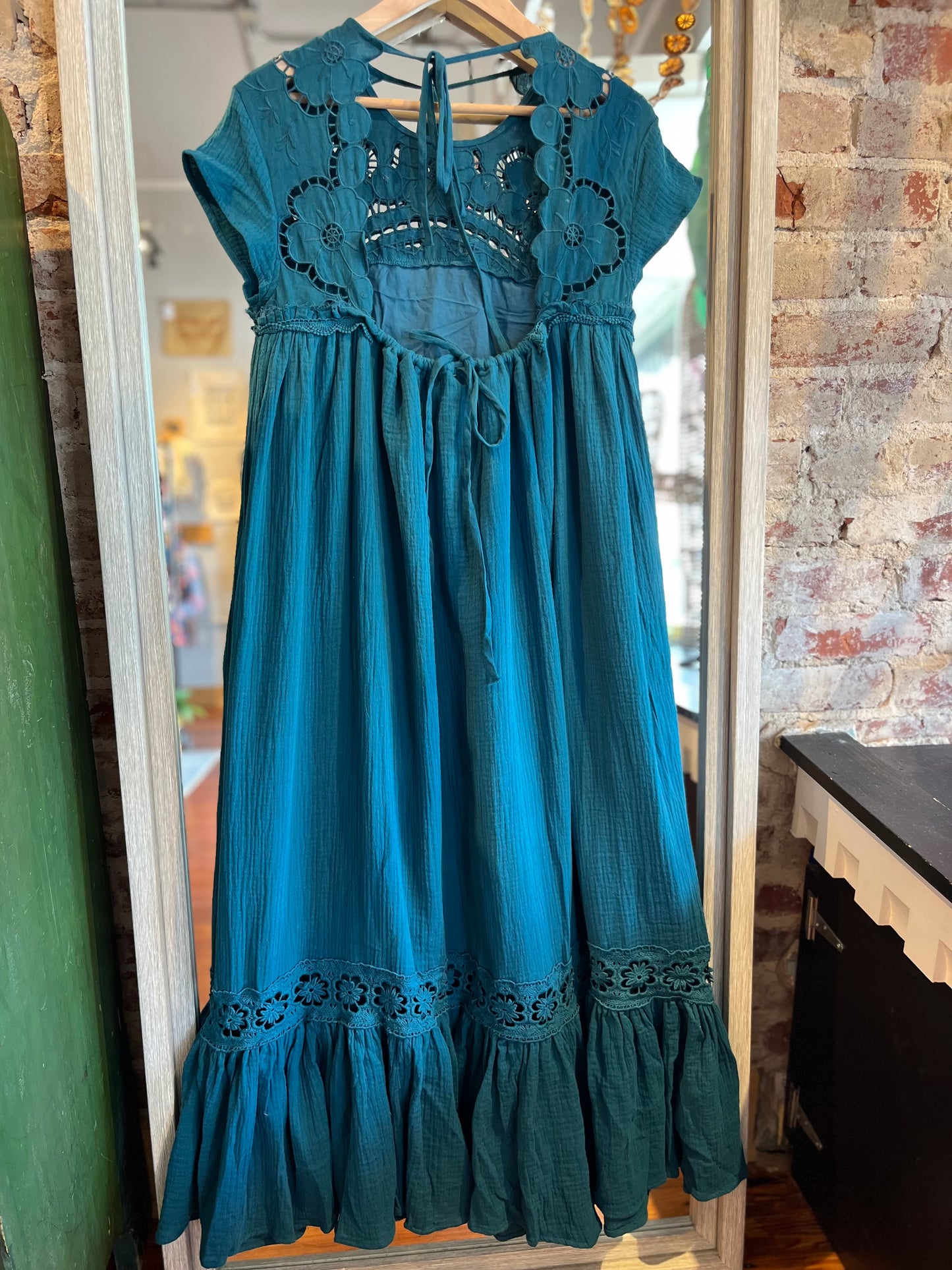 Floral Peasant Dress- Teal