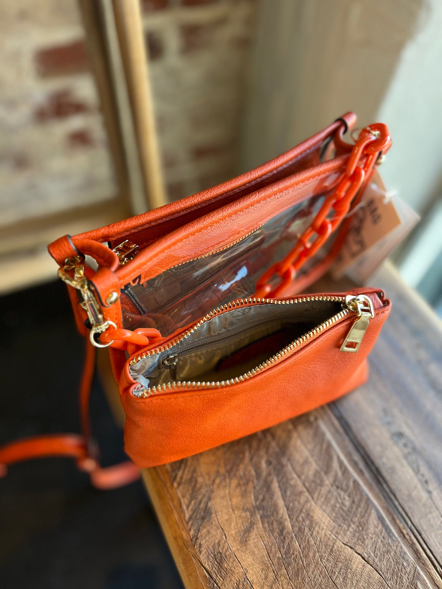 The Clear Crossbody w/ Chain- Orange