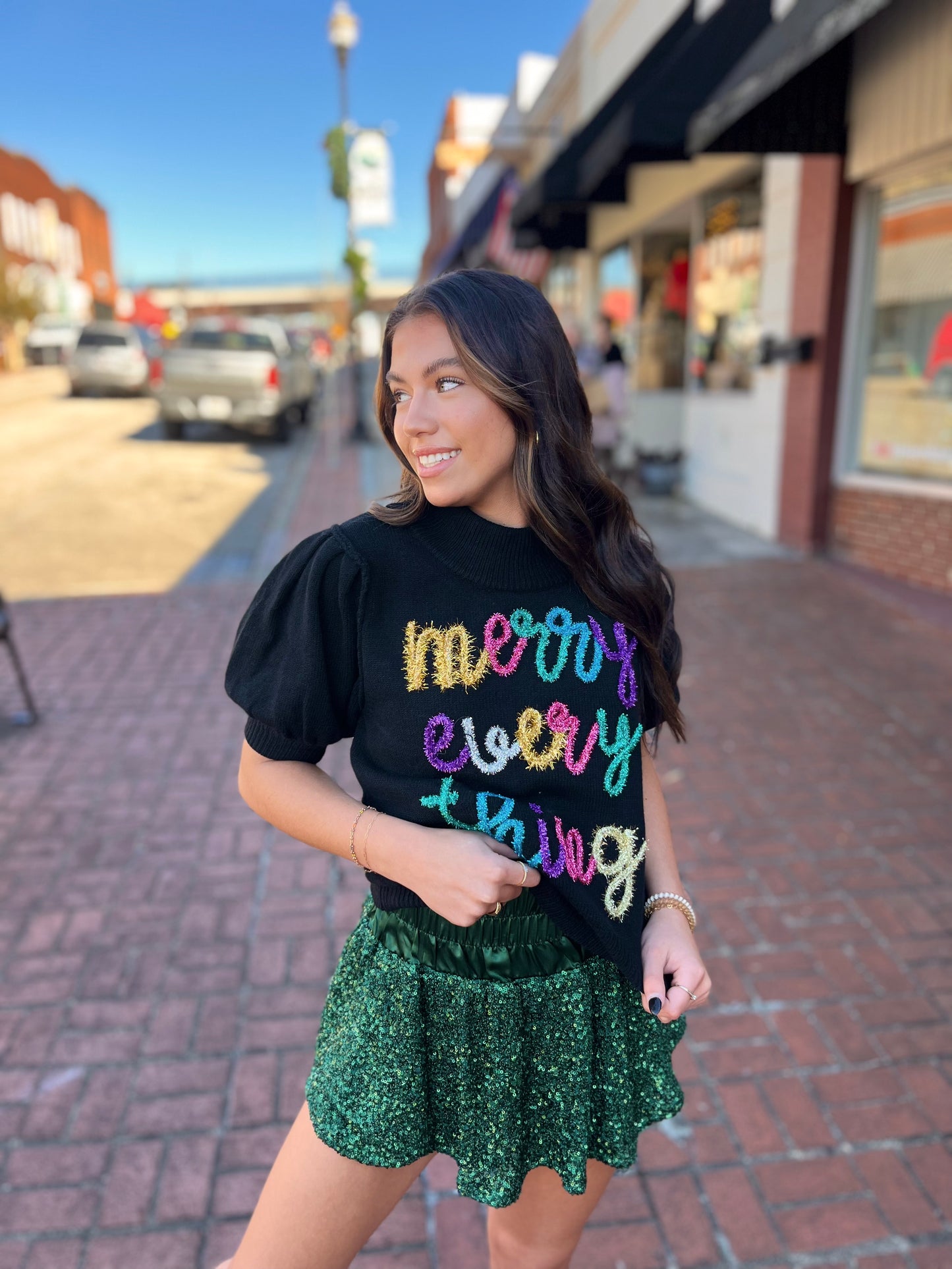 Merry Everything Short Sleeve Sweater- Black