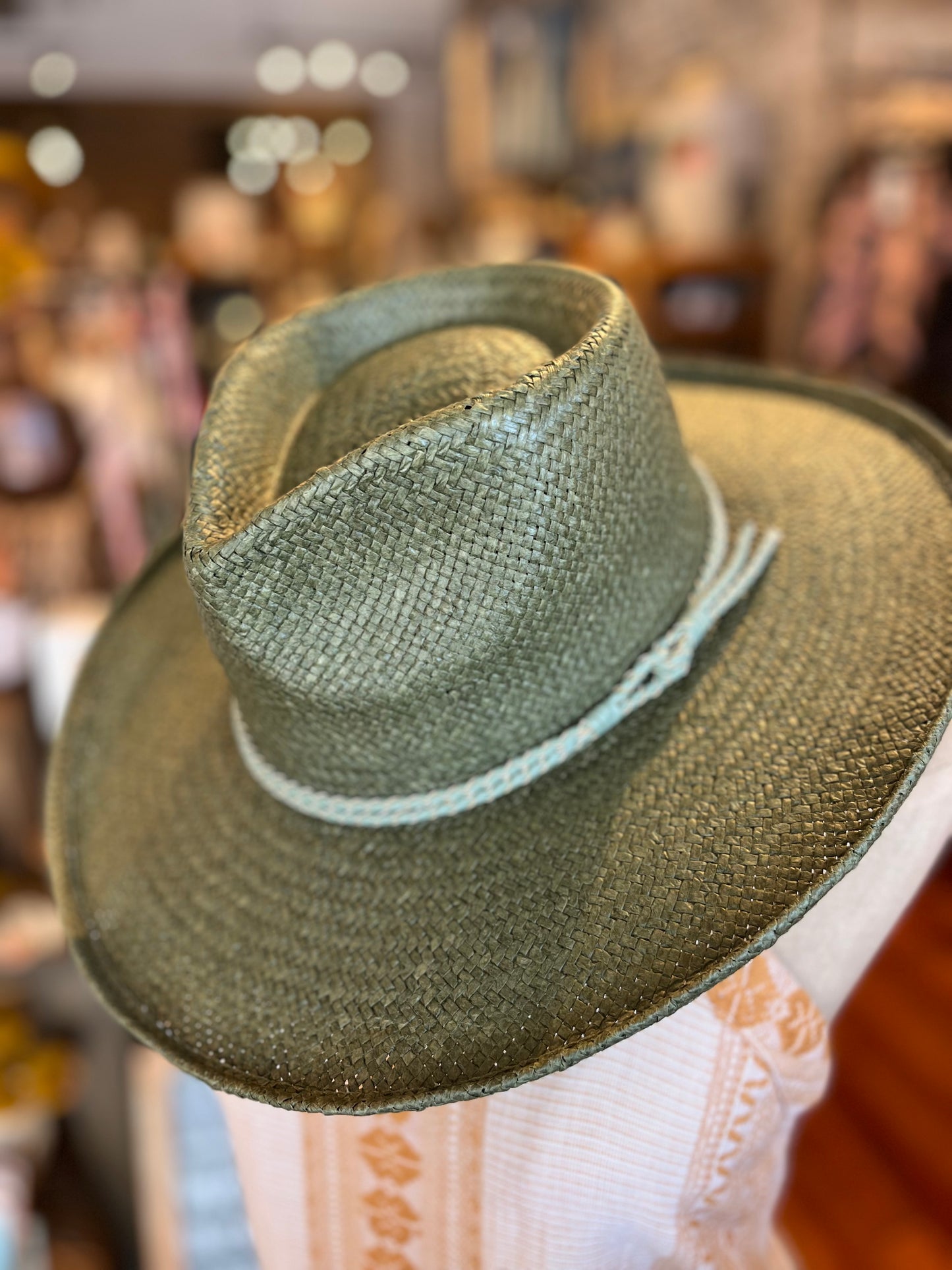 Curled Brim Sun Straw Hat - Sage