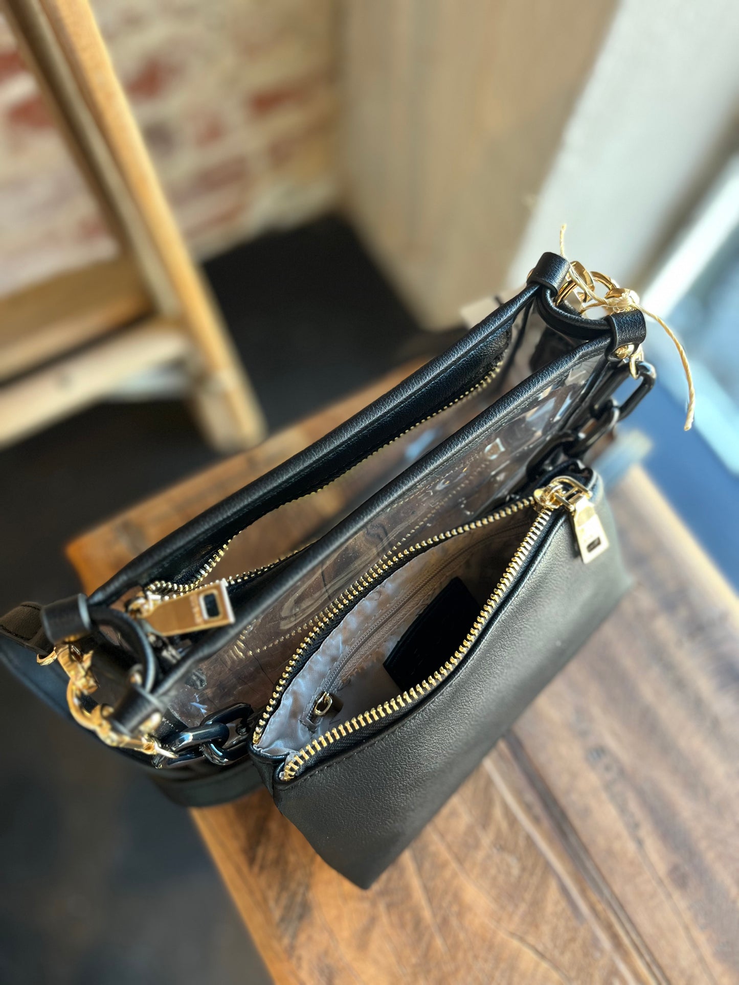 The Clear Crossbody w/ Chain- Black