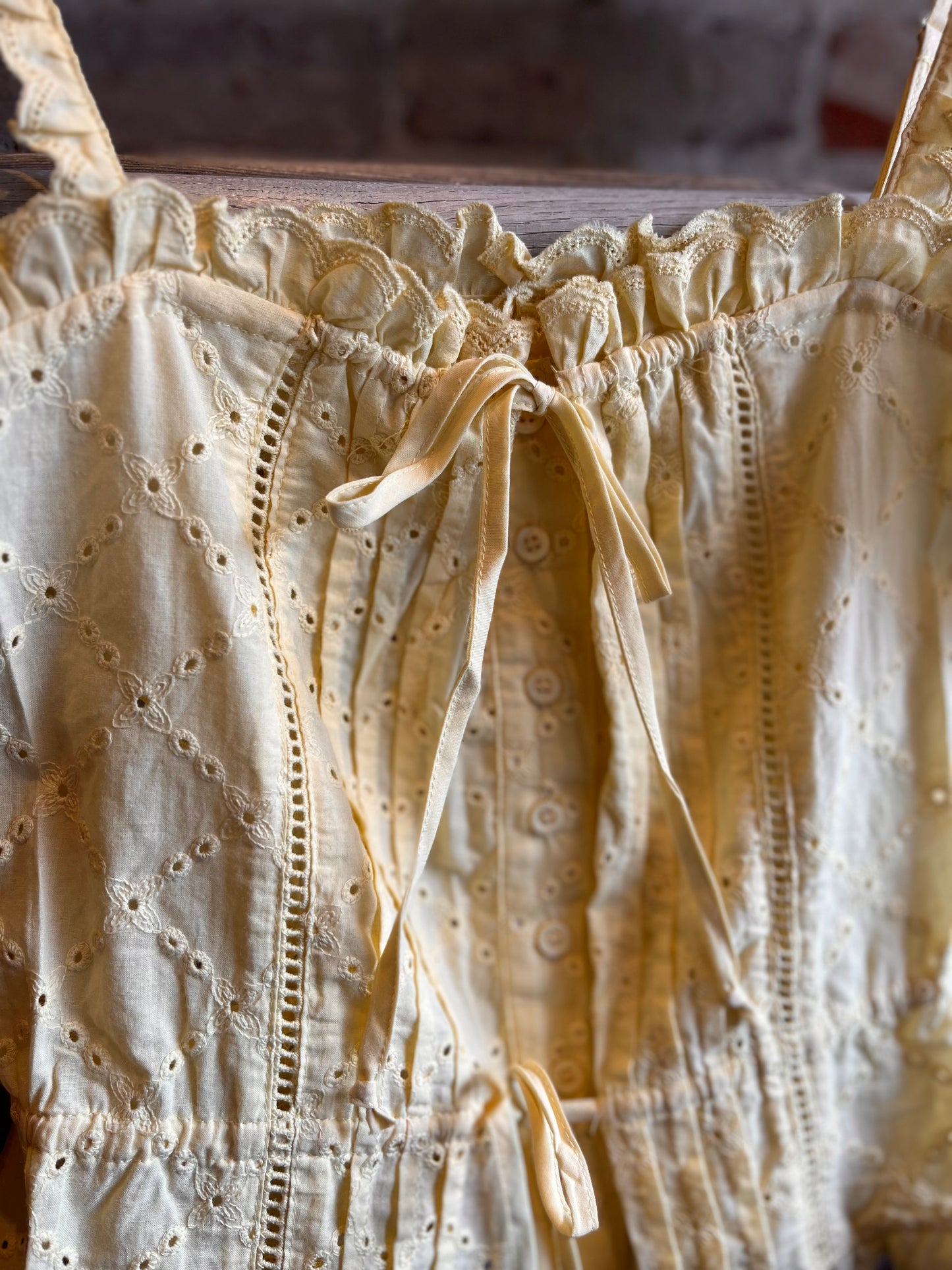 Eyelet Button Down Top - Lemon