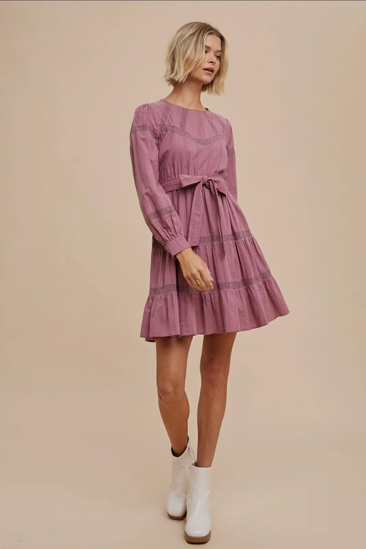 Lace Inlay Mini Dress- Eggplant