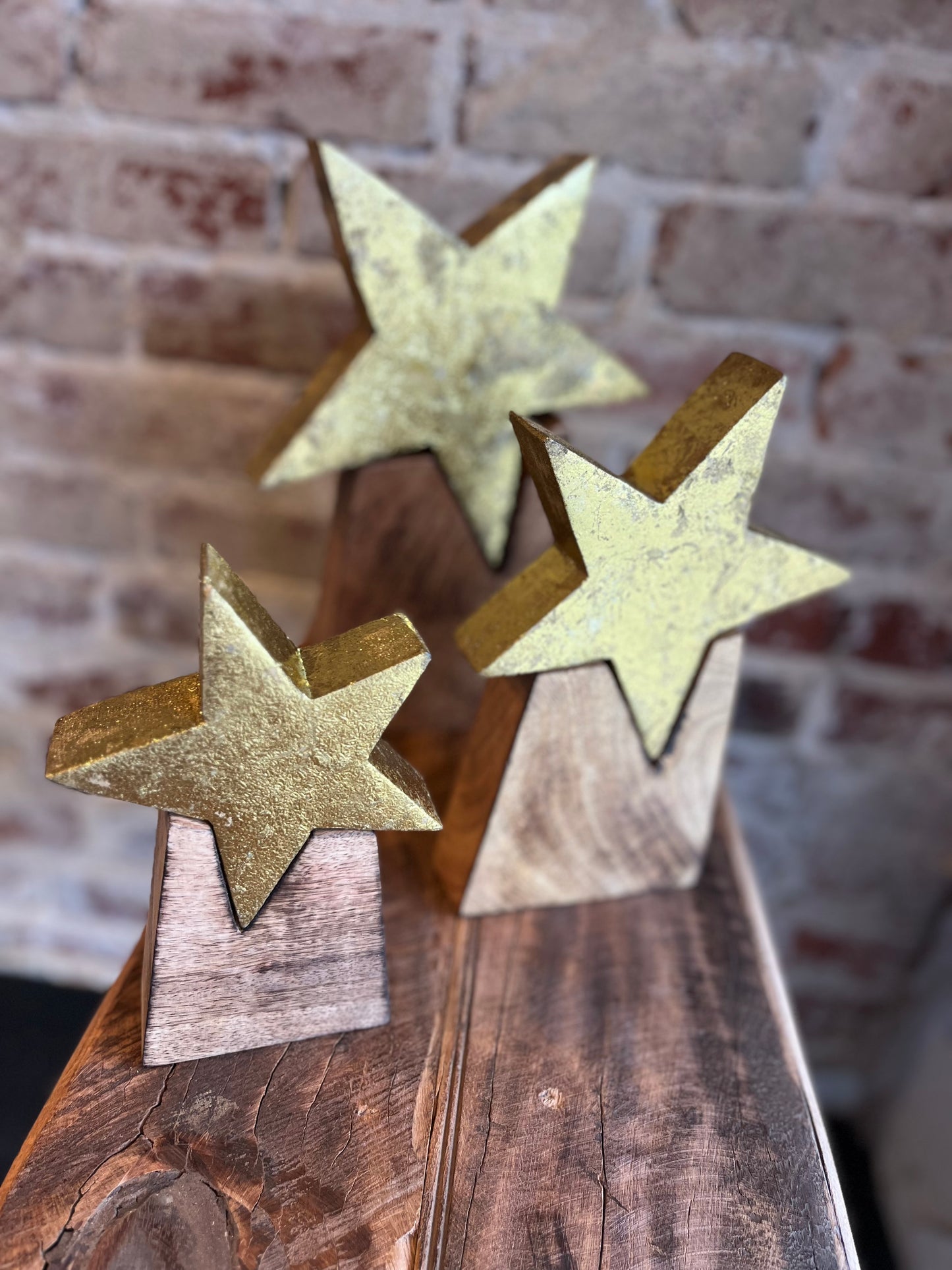 Gold Wooden Star w/ Base - Medium