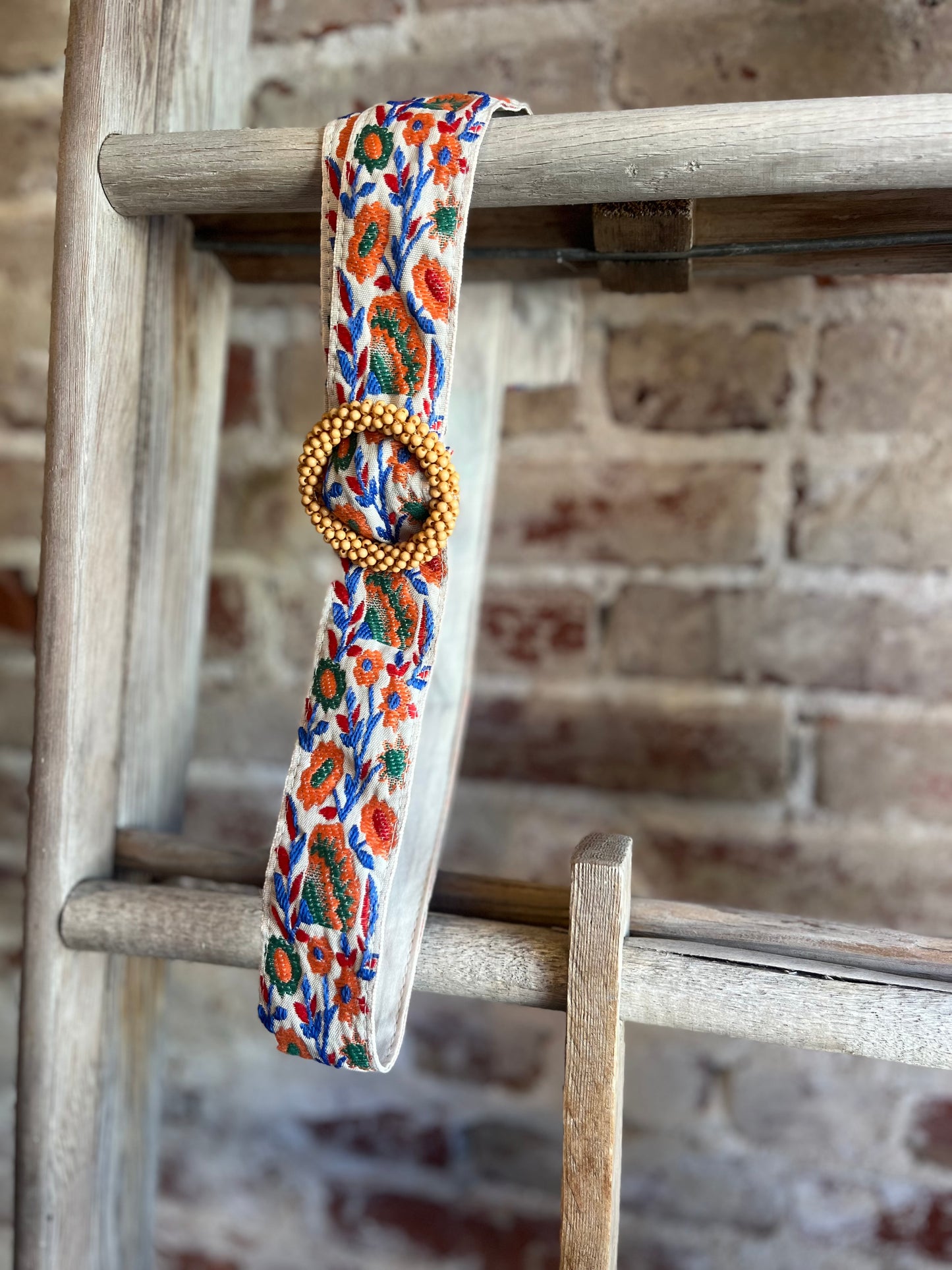 Beaded Buckle Belt - Floral