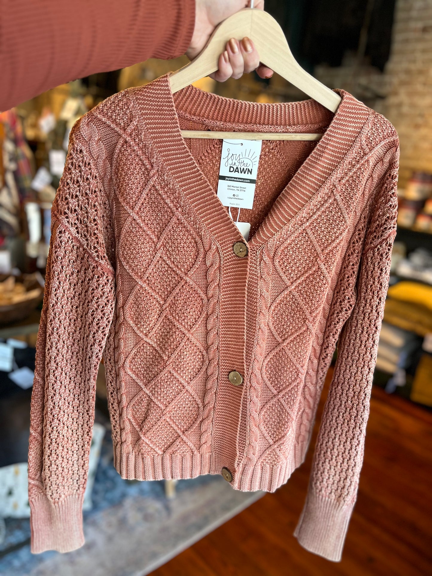 Washed Crop Cardigan- Baked Clay
