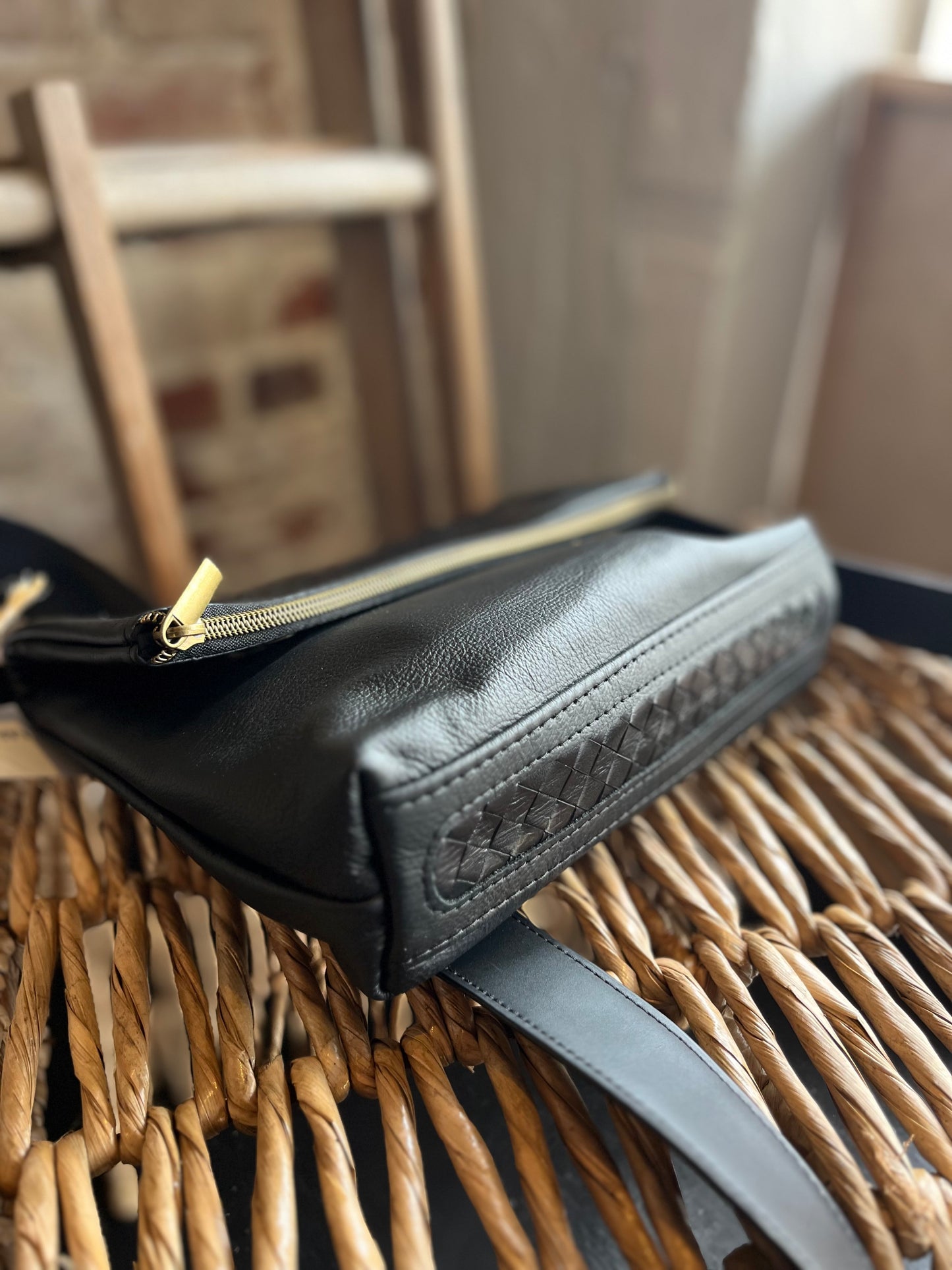 Woven Shoulder Bag- Black