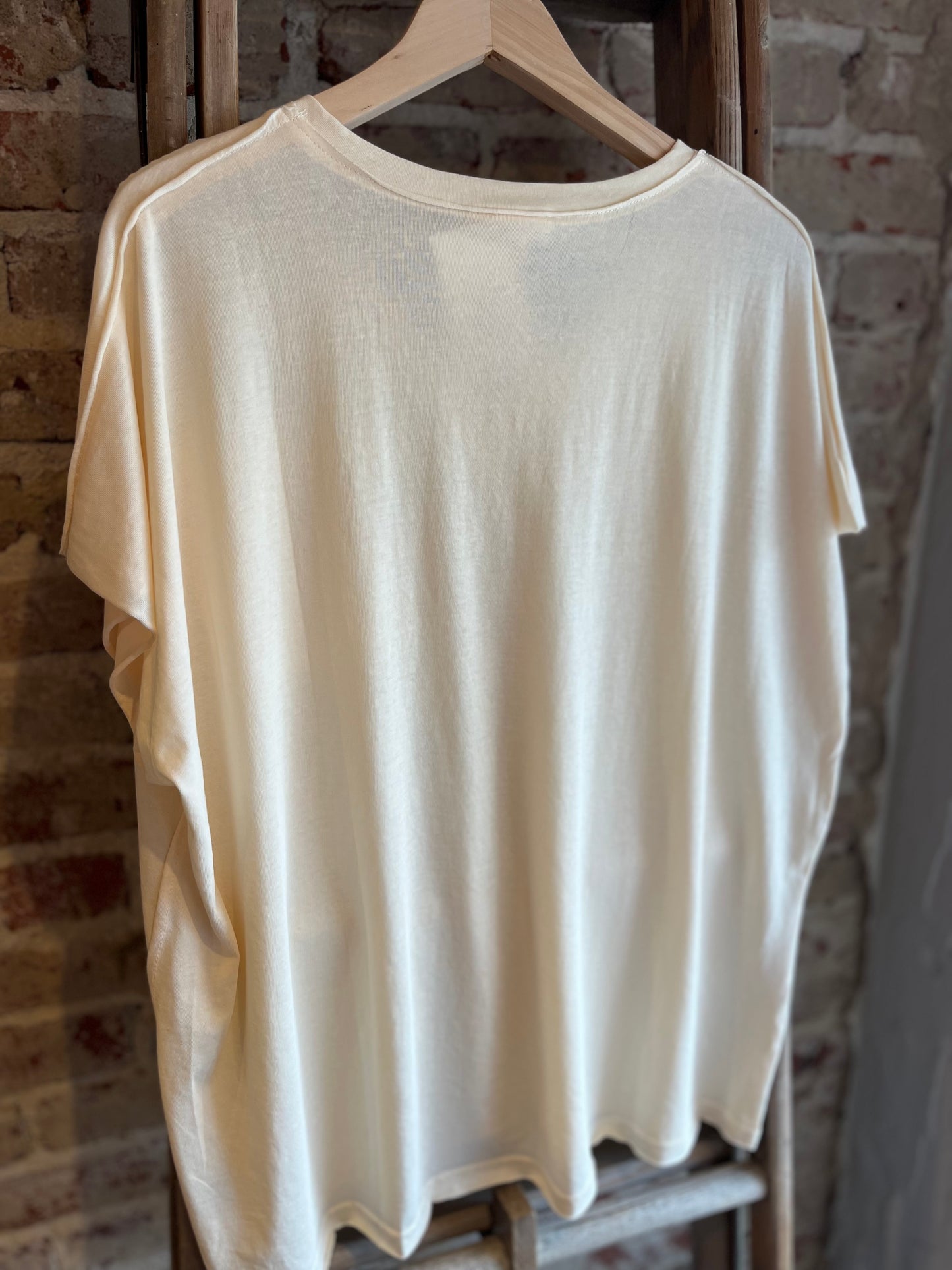 Oversized V-Neck Top - Cream