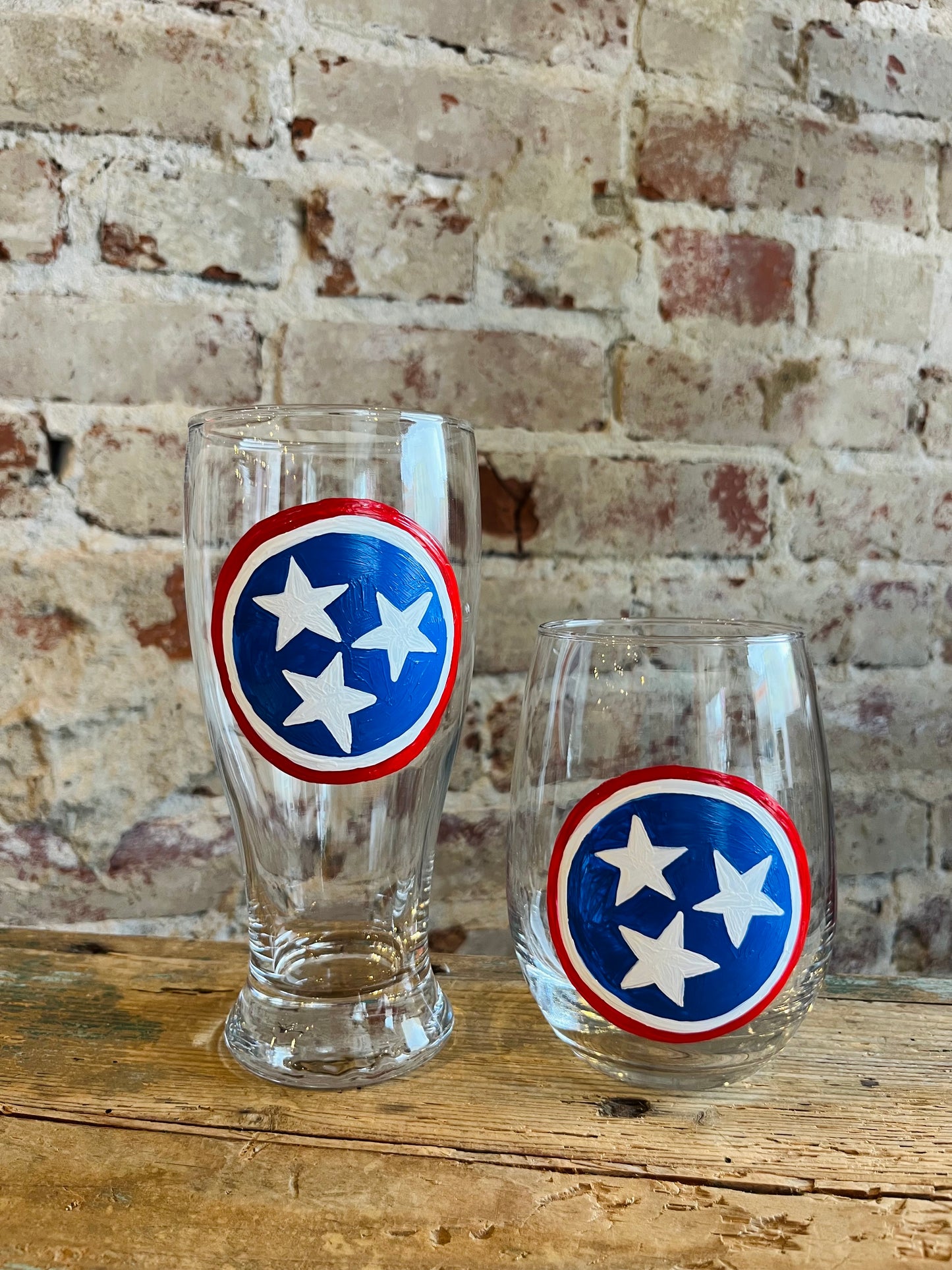 TN Blue Tristar -Hand Painted Pilsner Glass