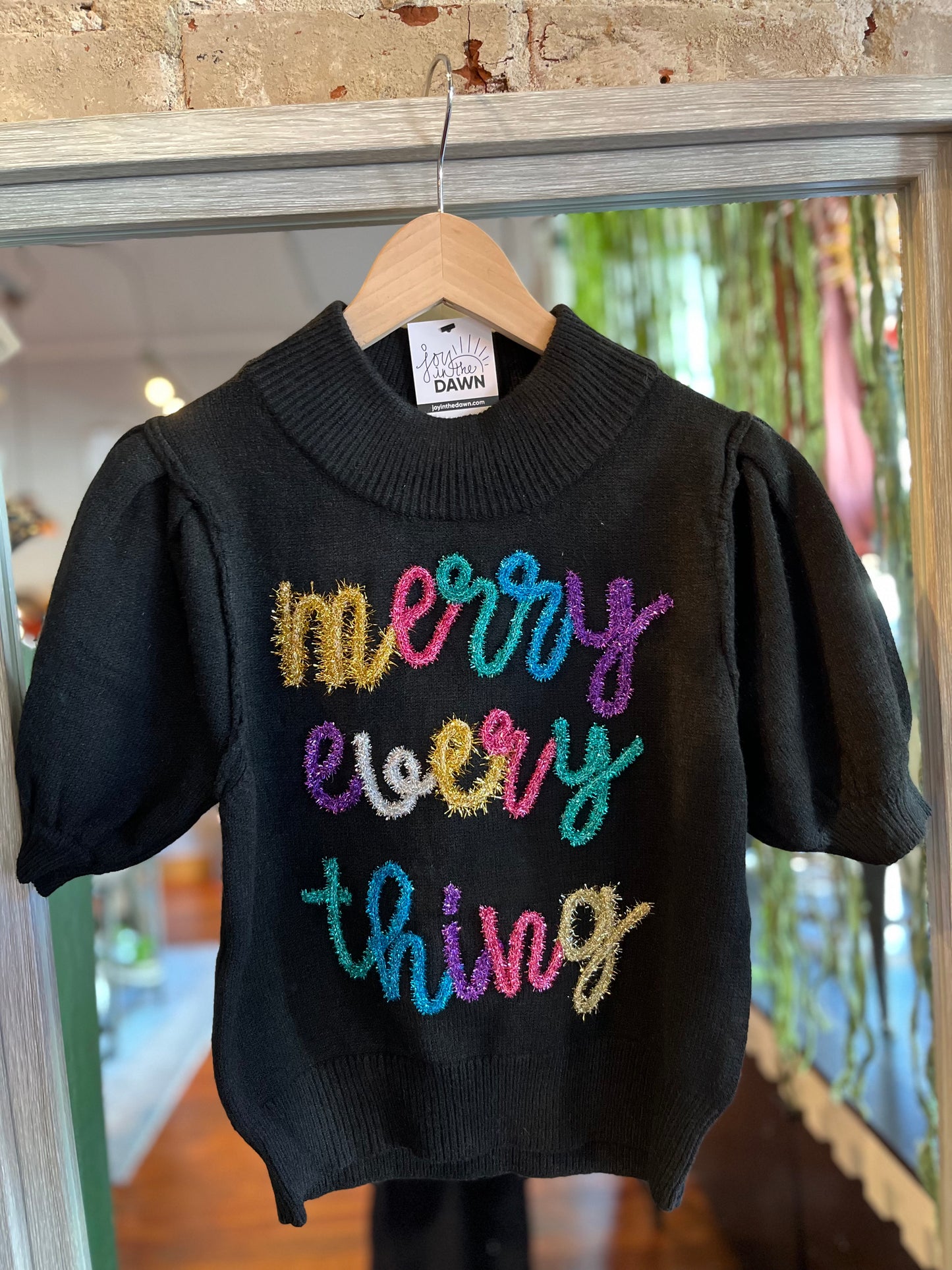 Merry Everything Short Sleeve Sweater- Black