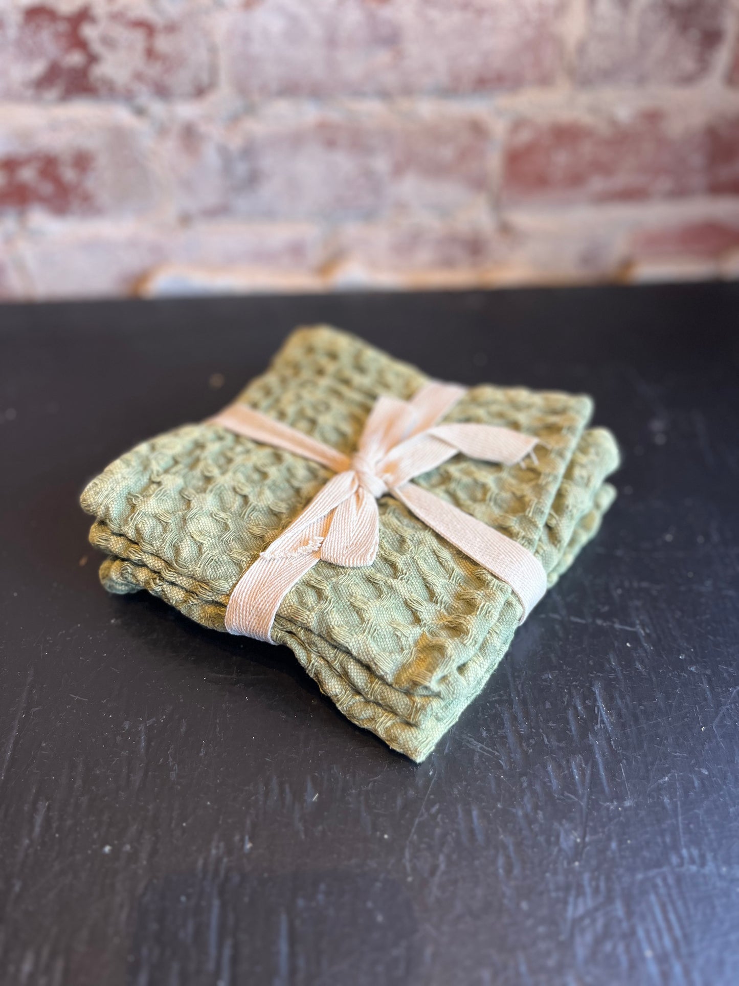 Green Stonewashed Waffle Dish Cloth - Set of Three