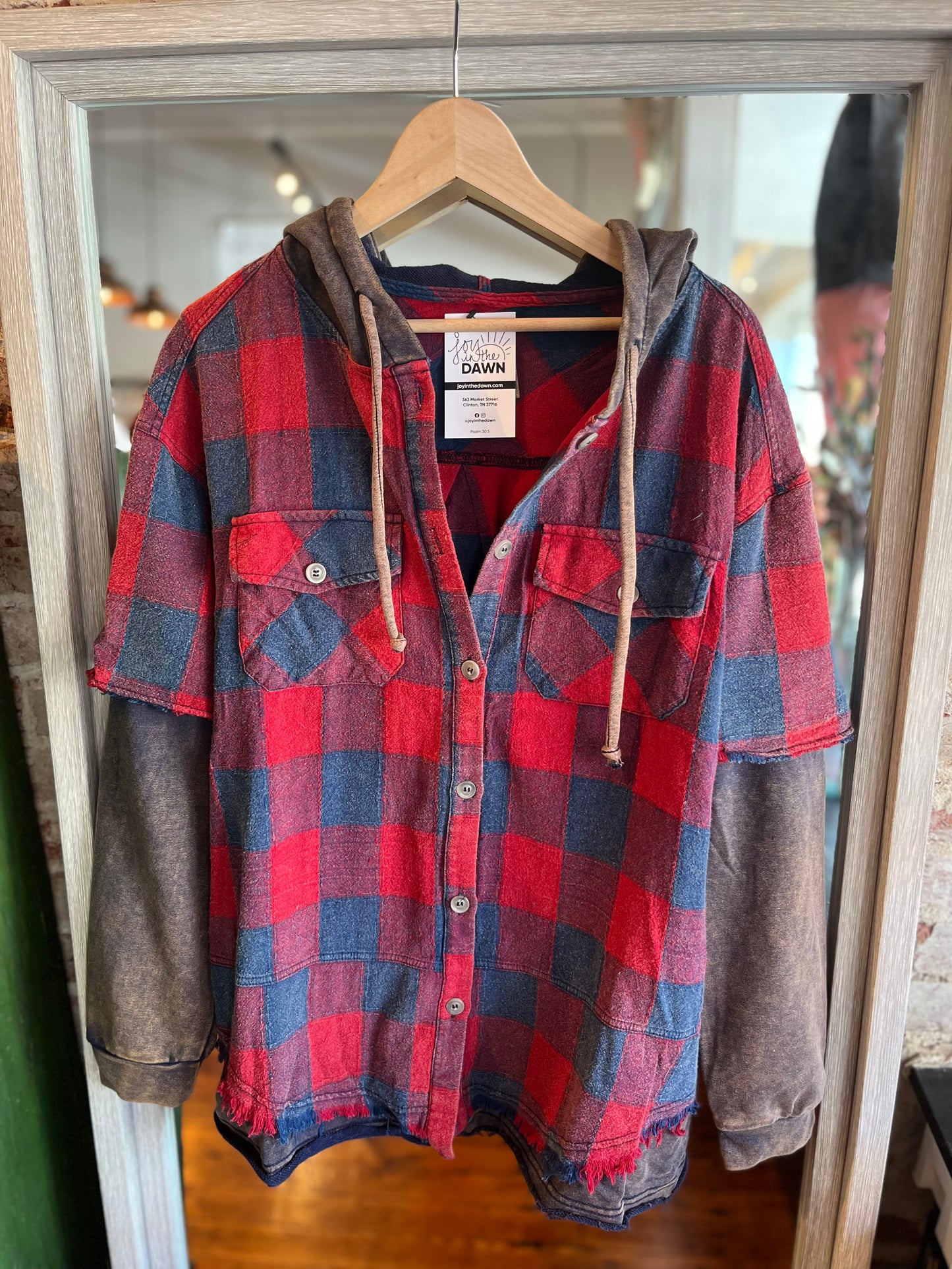 Mineral Washed Plaid Hooded Jacket