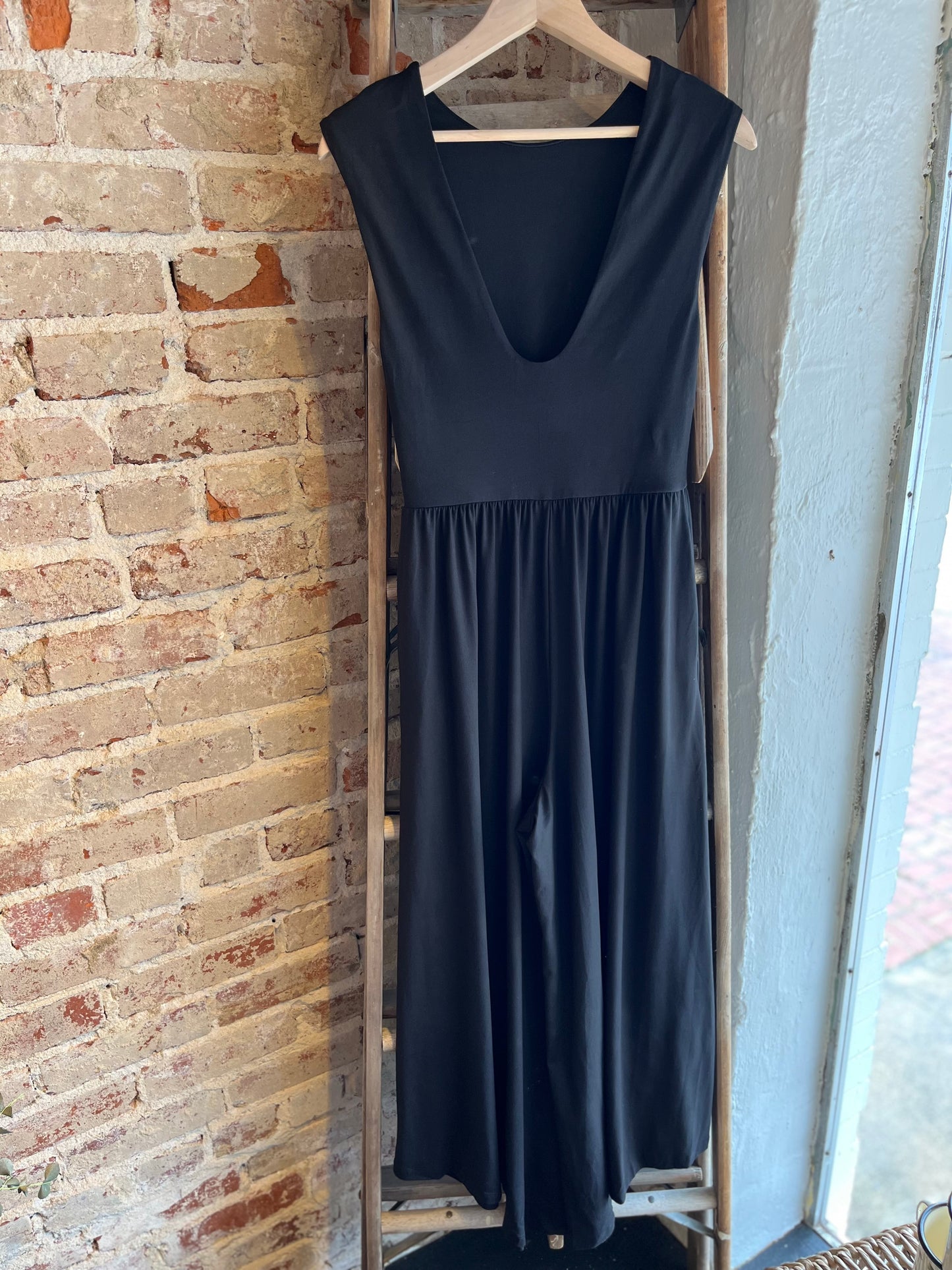 Sleeveless Open Back Wide Leg Jumpsuit- Black