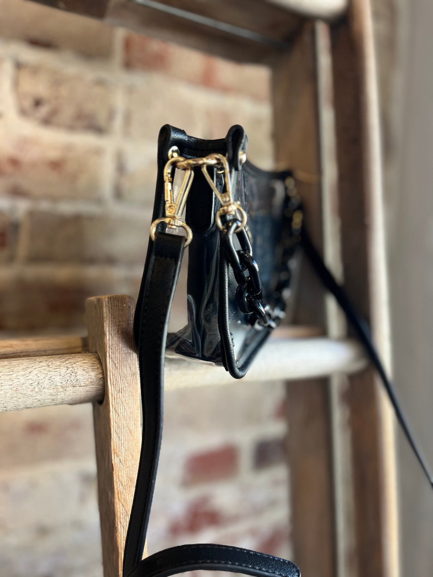 The Clear Crossbody w/ Chain- Black
