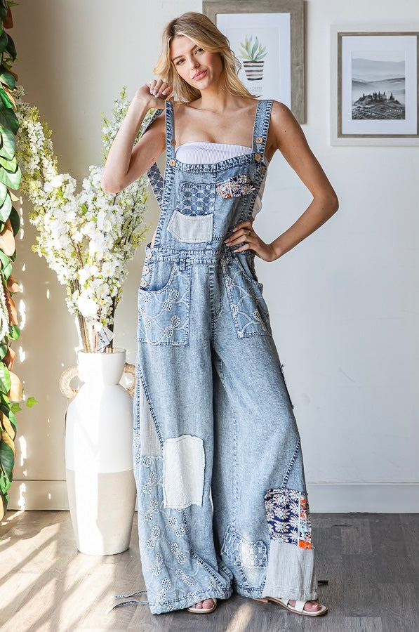 Patchwork Tencel Overalls