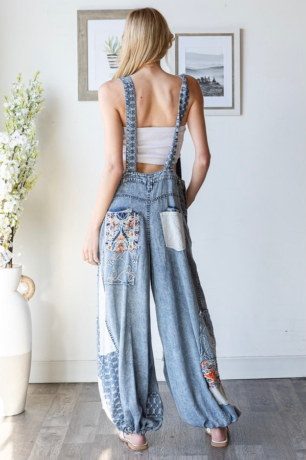 Patchwork Tencel Overalls