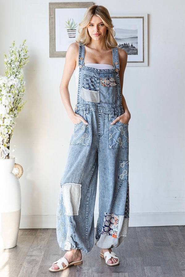 Patchwork Tencel Overalls