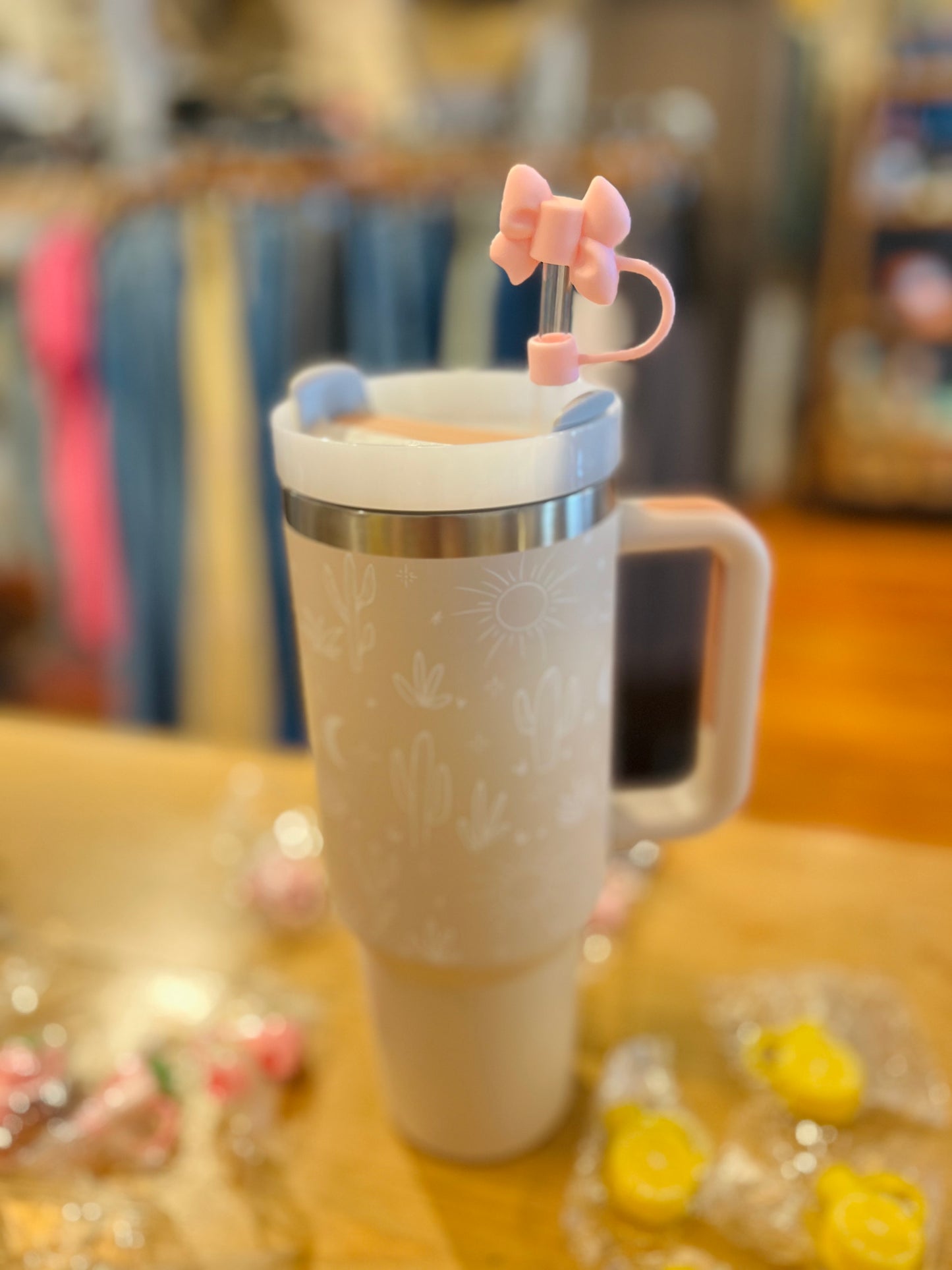 Small Pink Bow Straw Cover