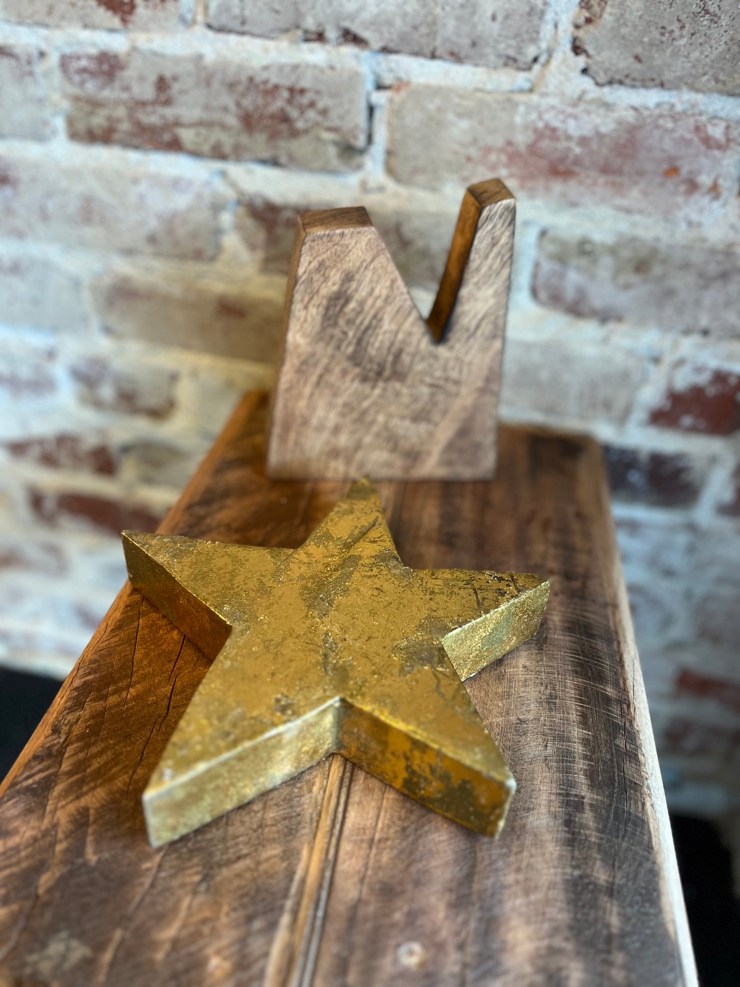 Gold Wooden Star w/ Base - Small