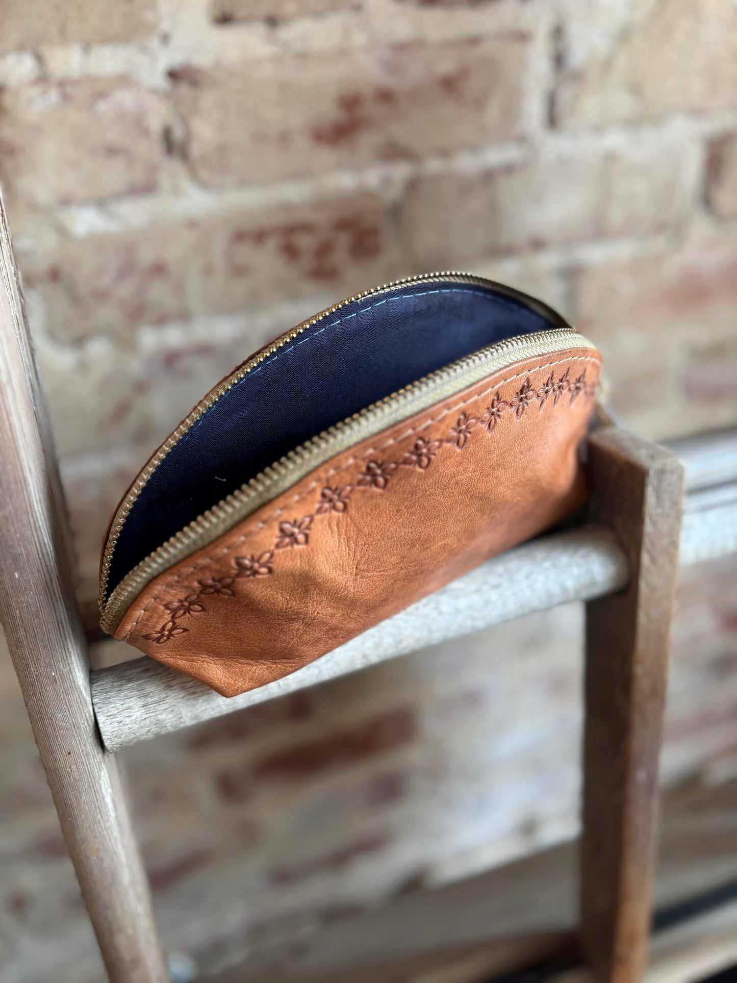 Floral Leather Travel Pouch