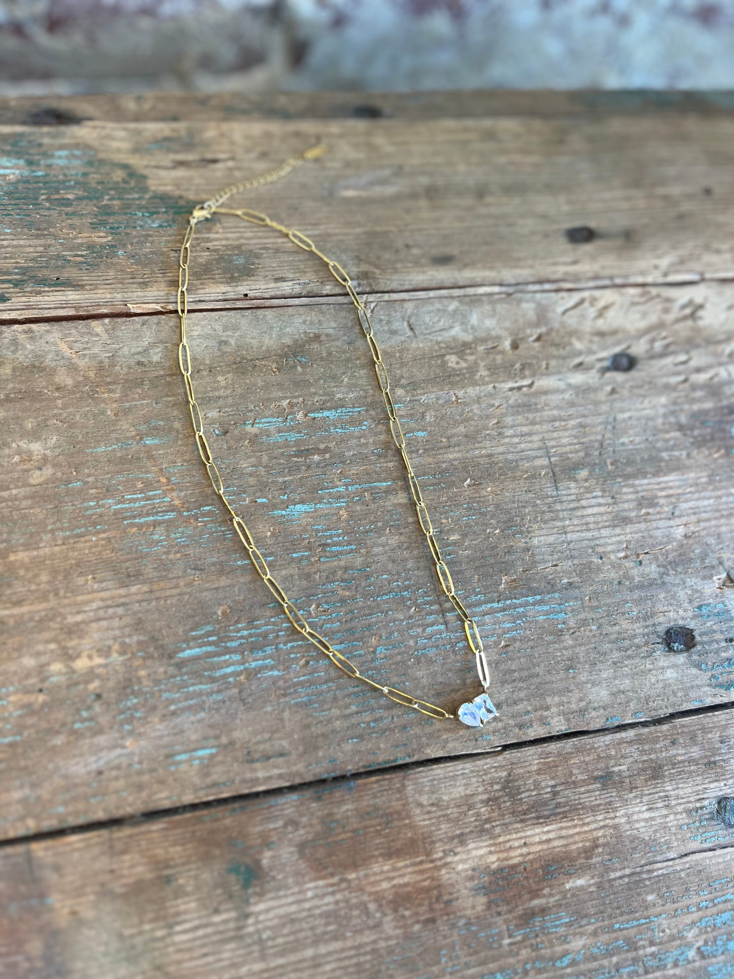 Two Stone Paper Clip Necklace
