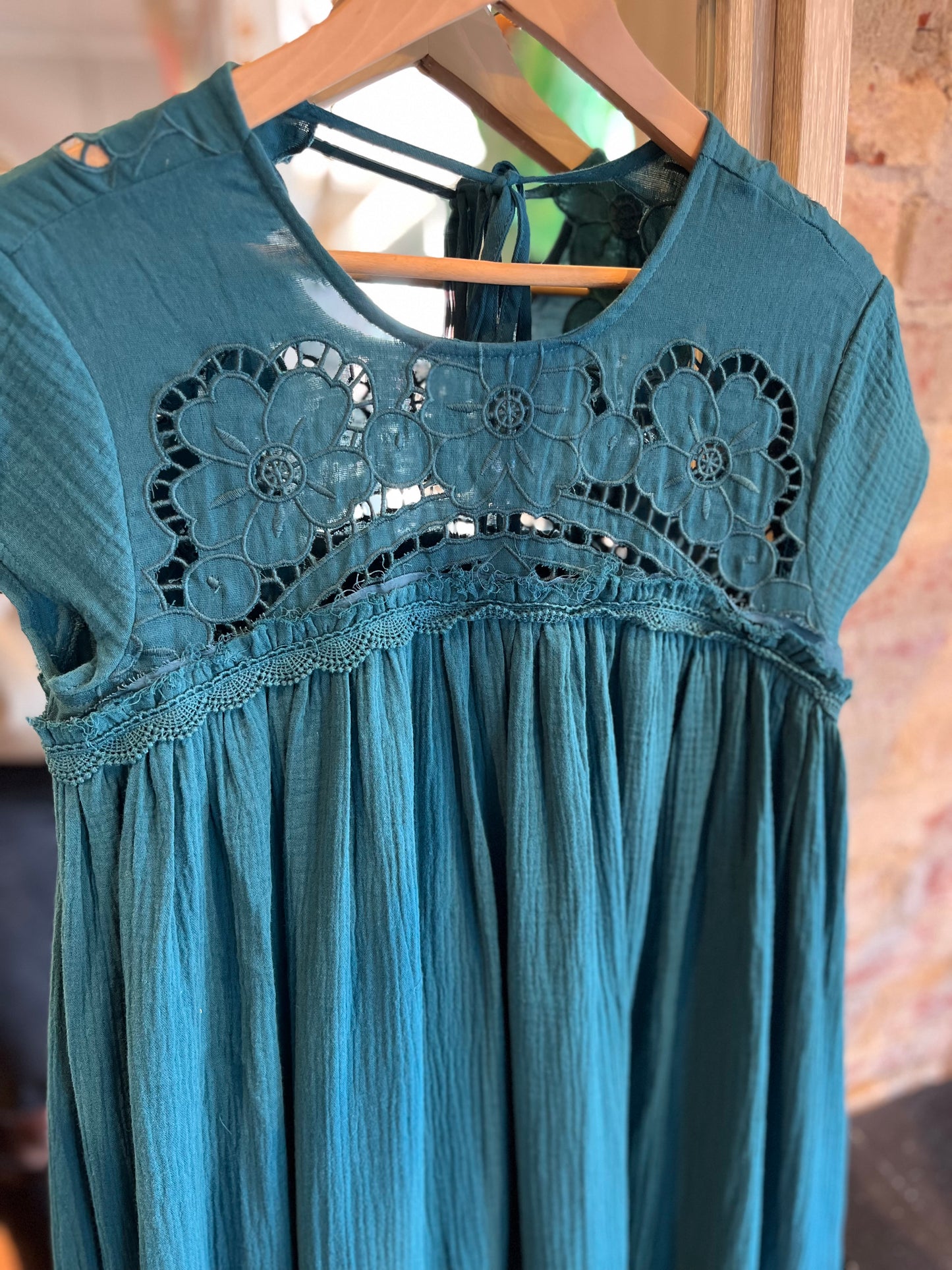 Floral Peasant Dress- Teal