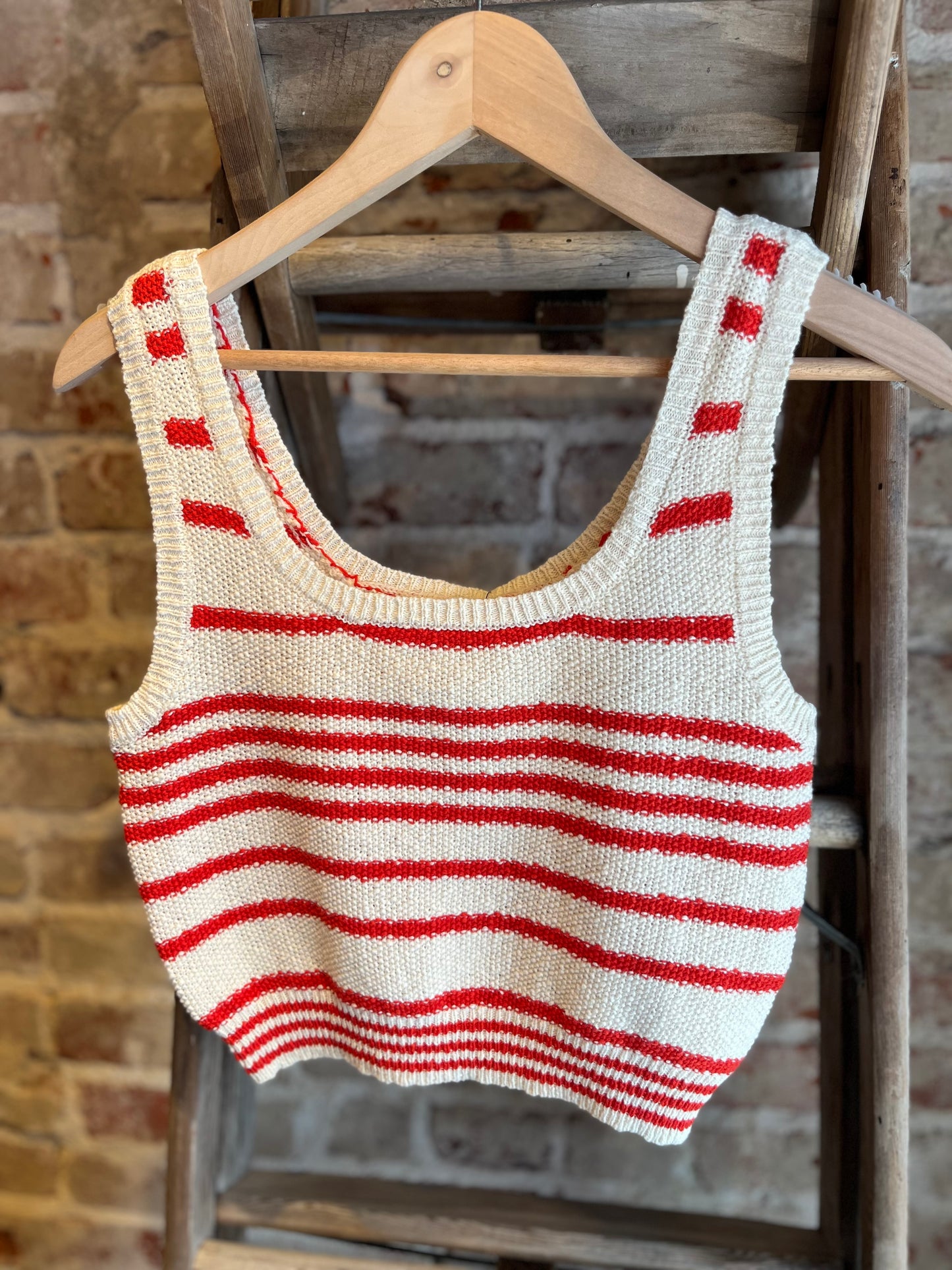Striped Knit Sweater Crop Top- Red